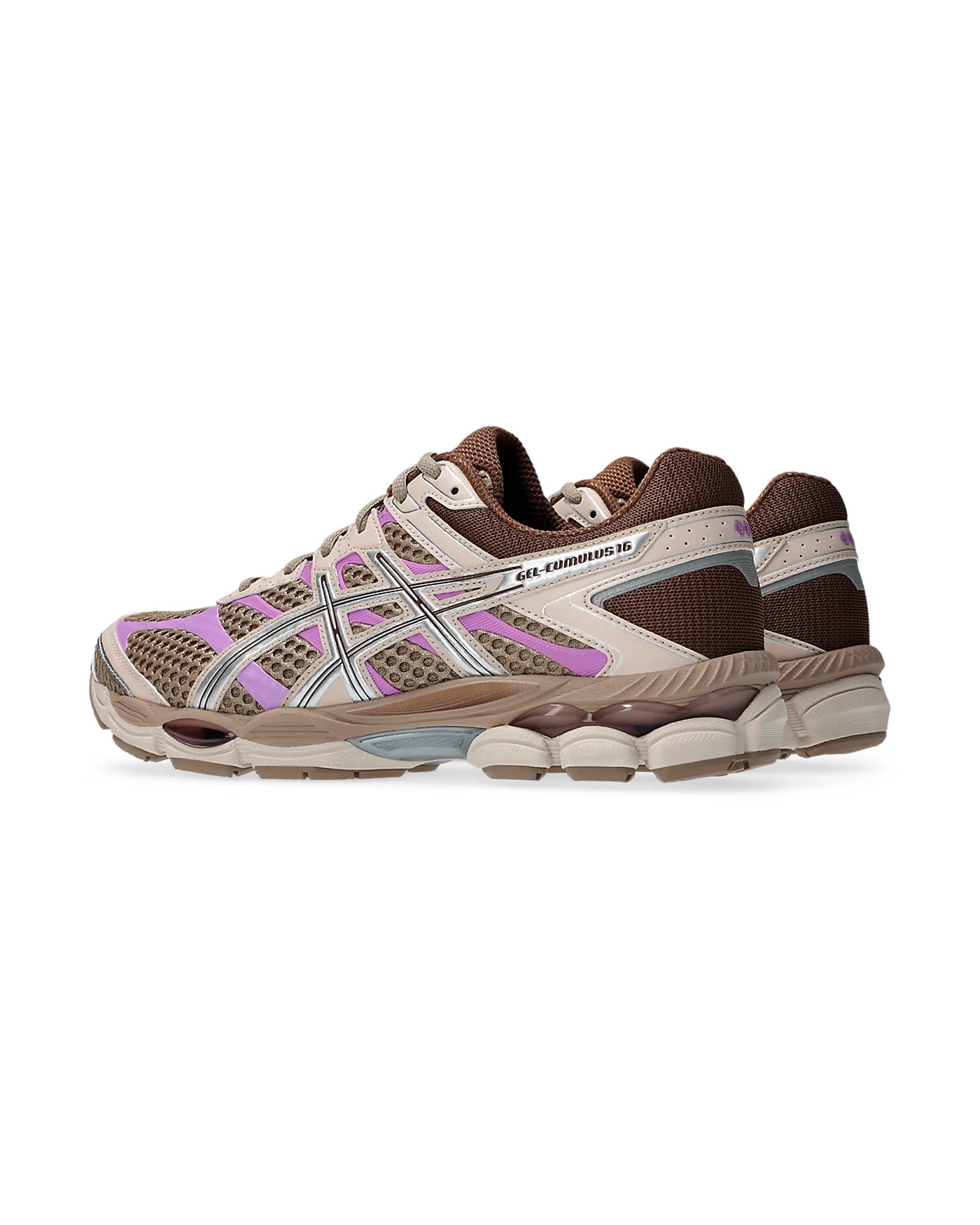 Sneakers Asics Gel-Cumulus 16 beige lilas et marron vue profil droit arrière
