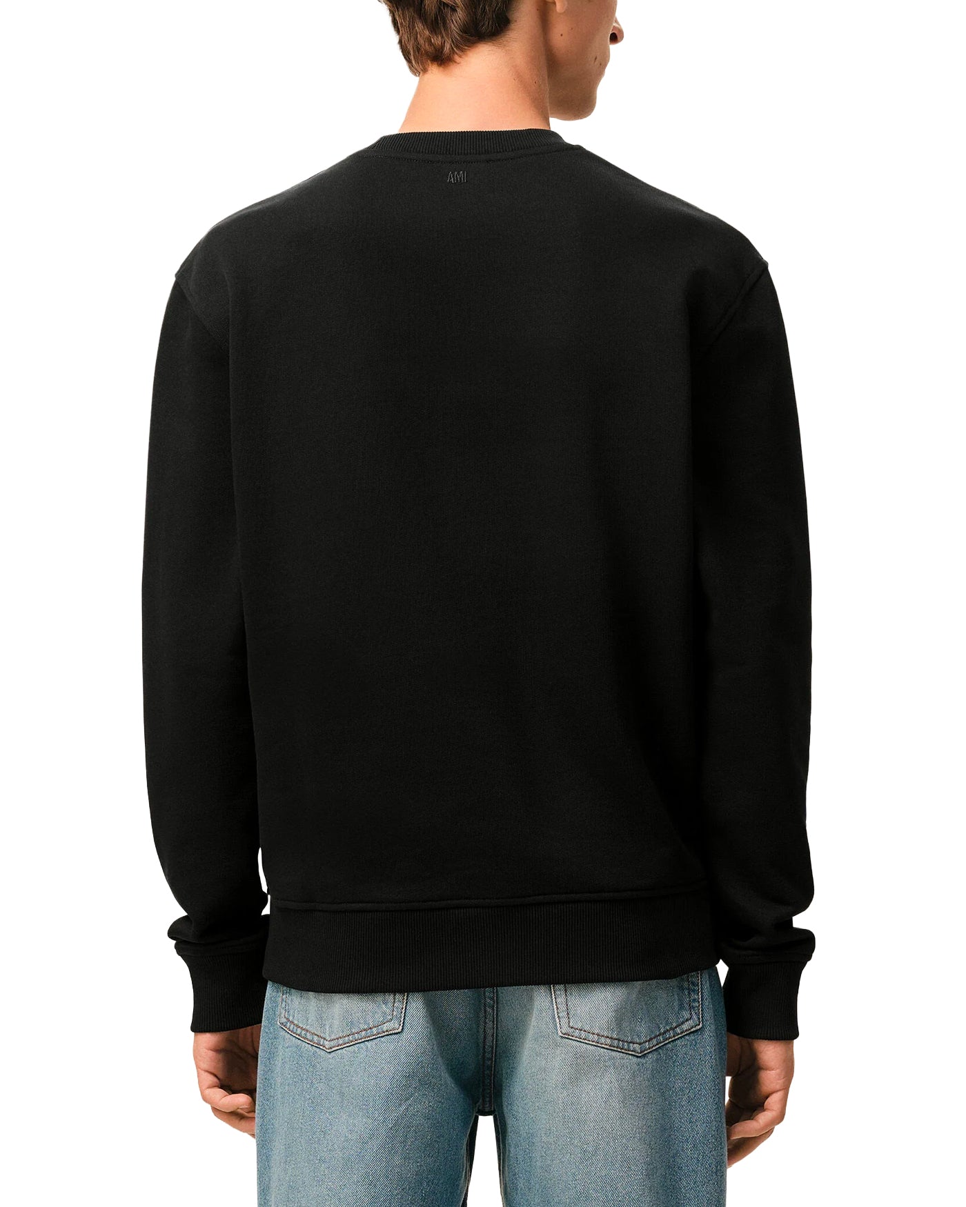 Sweat col rond Ami Paris noir coton logo AMI nuque porté vue dos