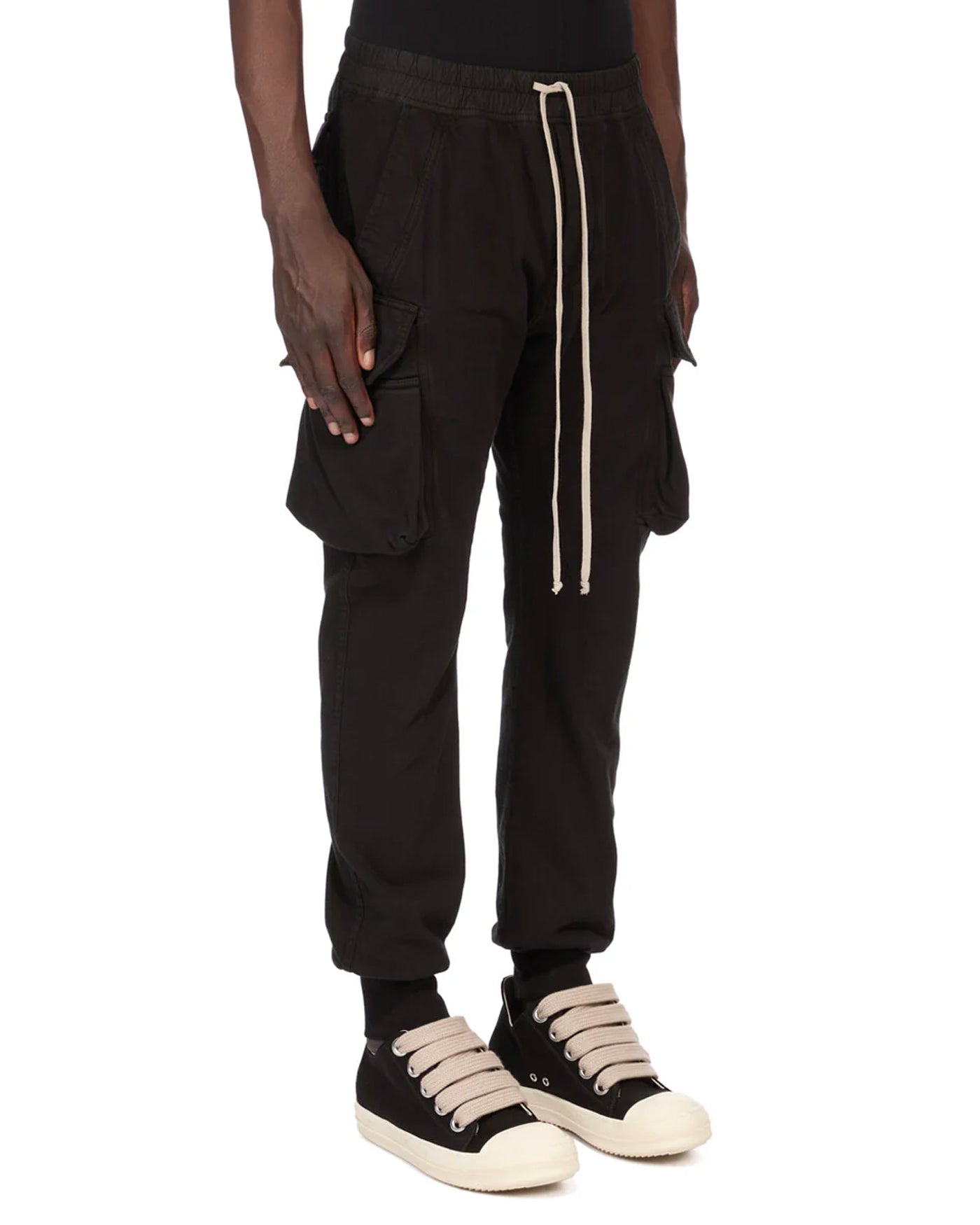 Pantalon cargo Rick Owens DRKSHDW noir poches latérales profil gauche