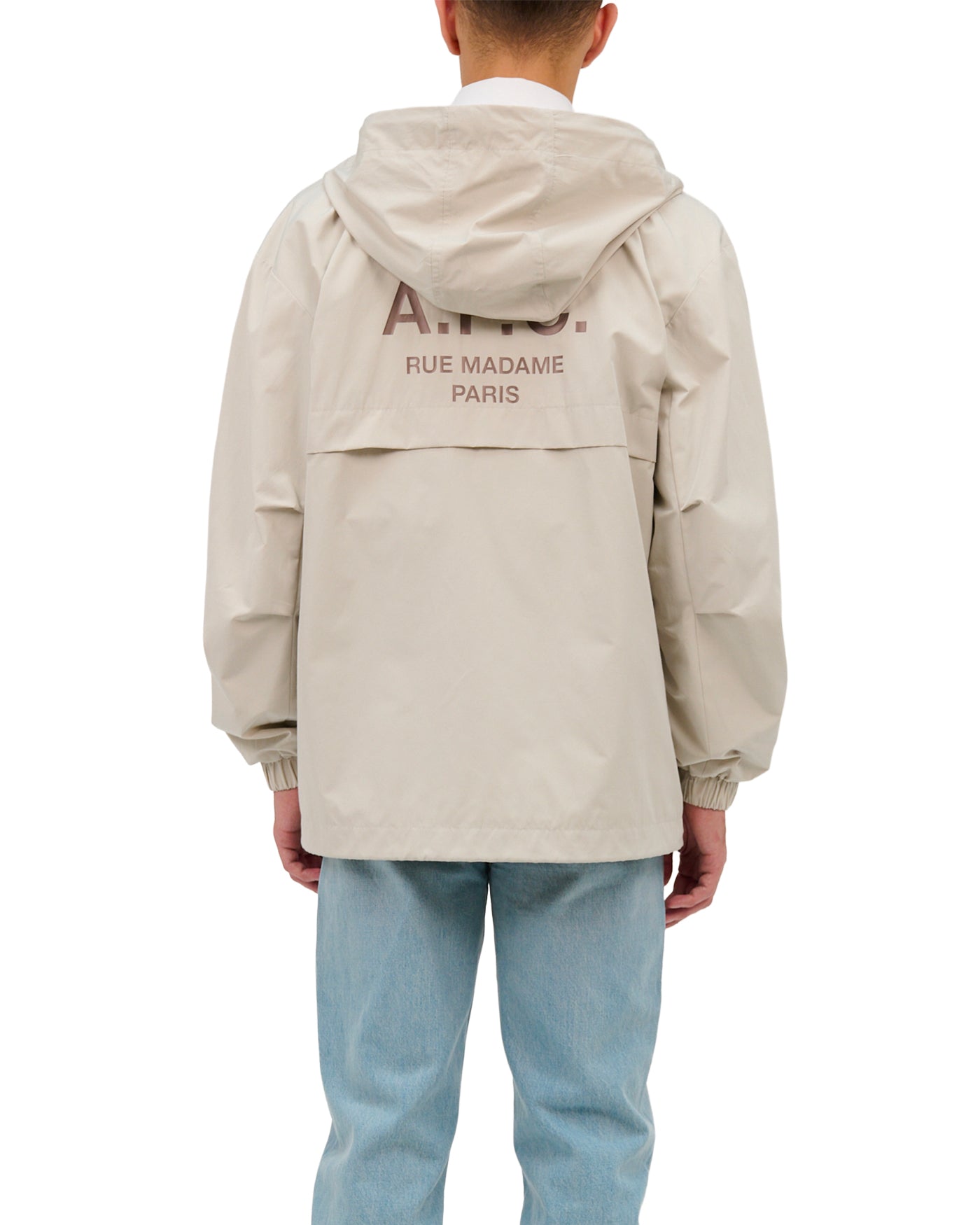 Blouson coupe-vent A.P.C Iggy craie logo Rue Madame Paris, dos