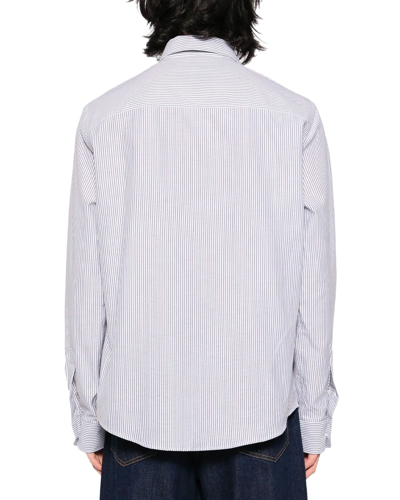 Chemise AMI Paris à rayures blanc et bleu marine logo cœur rouge dos