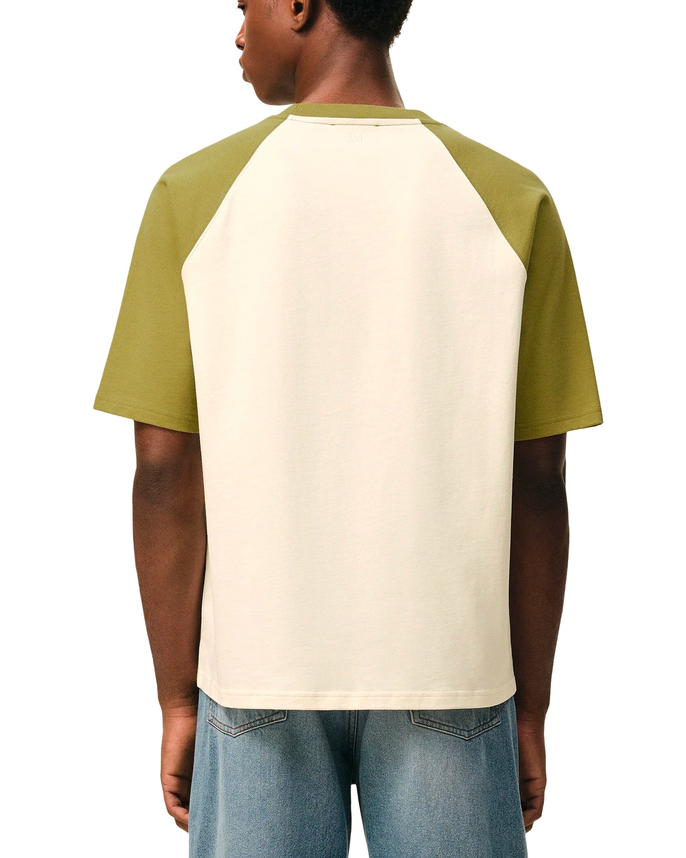 T-shirt boxy Ami Paris bicolore crème et vert matcha raglan dos