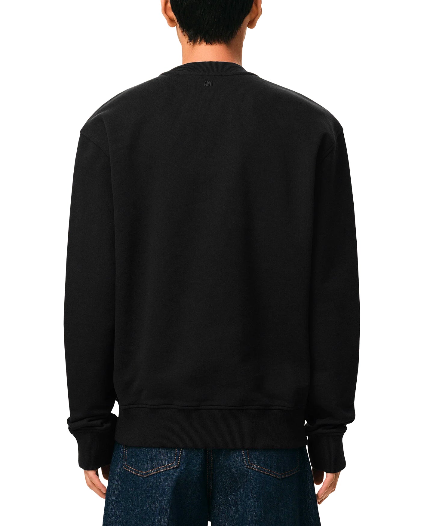 Sweat col rond Ami Paris Ami de Coeur noir broderie logo AMI au dos