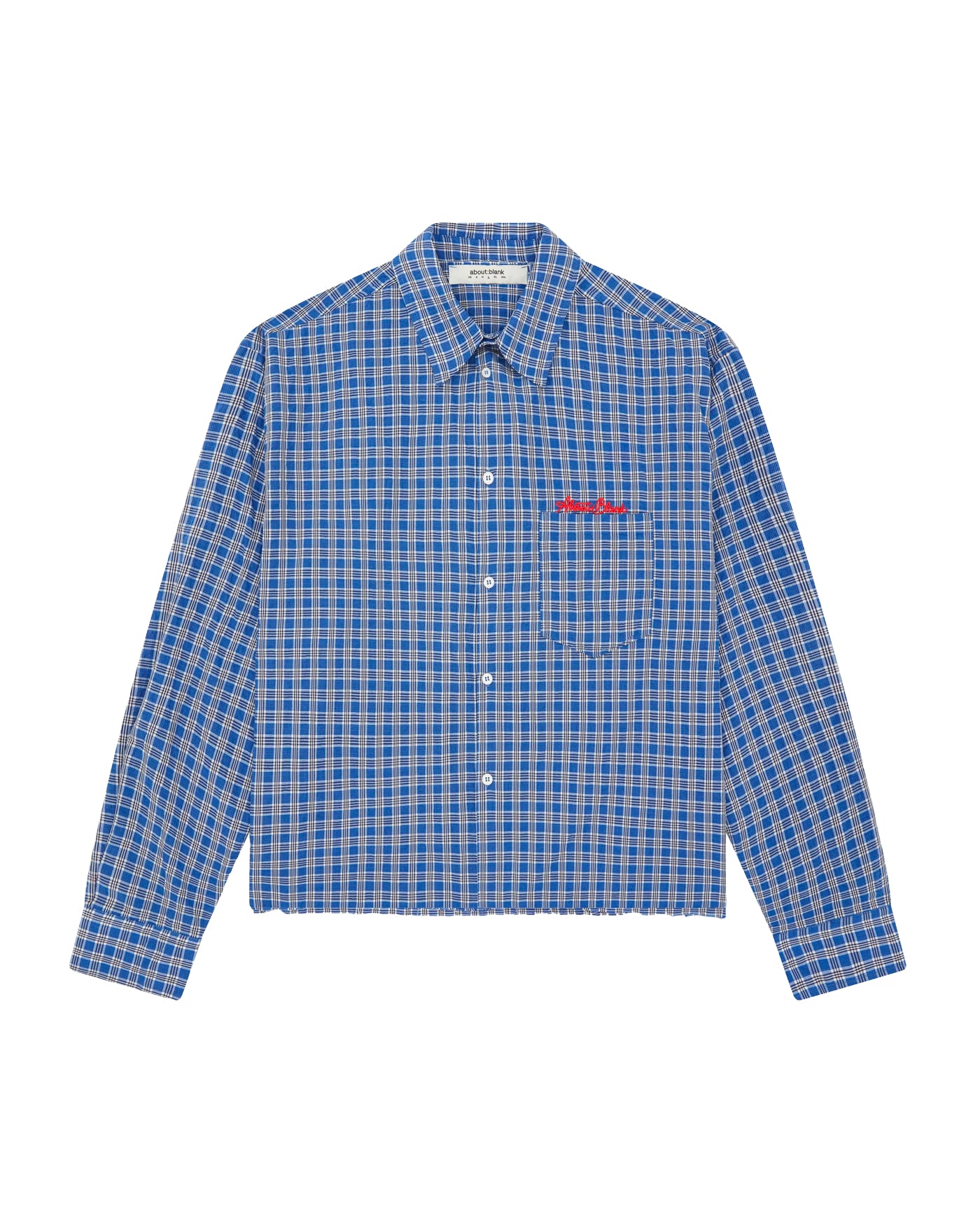 Chemise About:Blank à carreaux bleu vif avec broderie rouge vue face