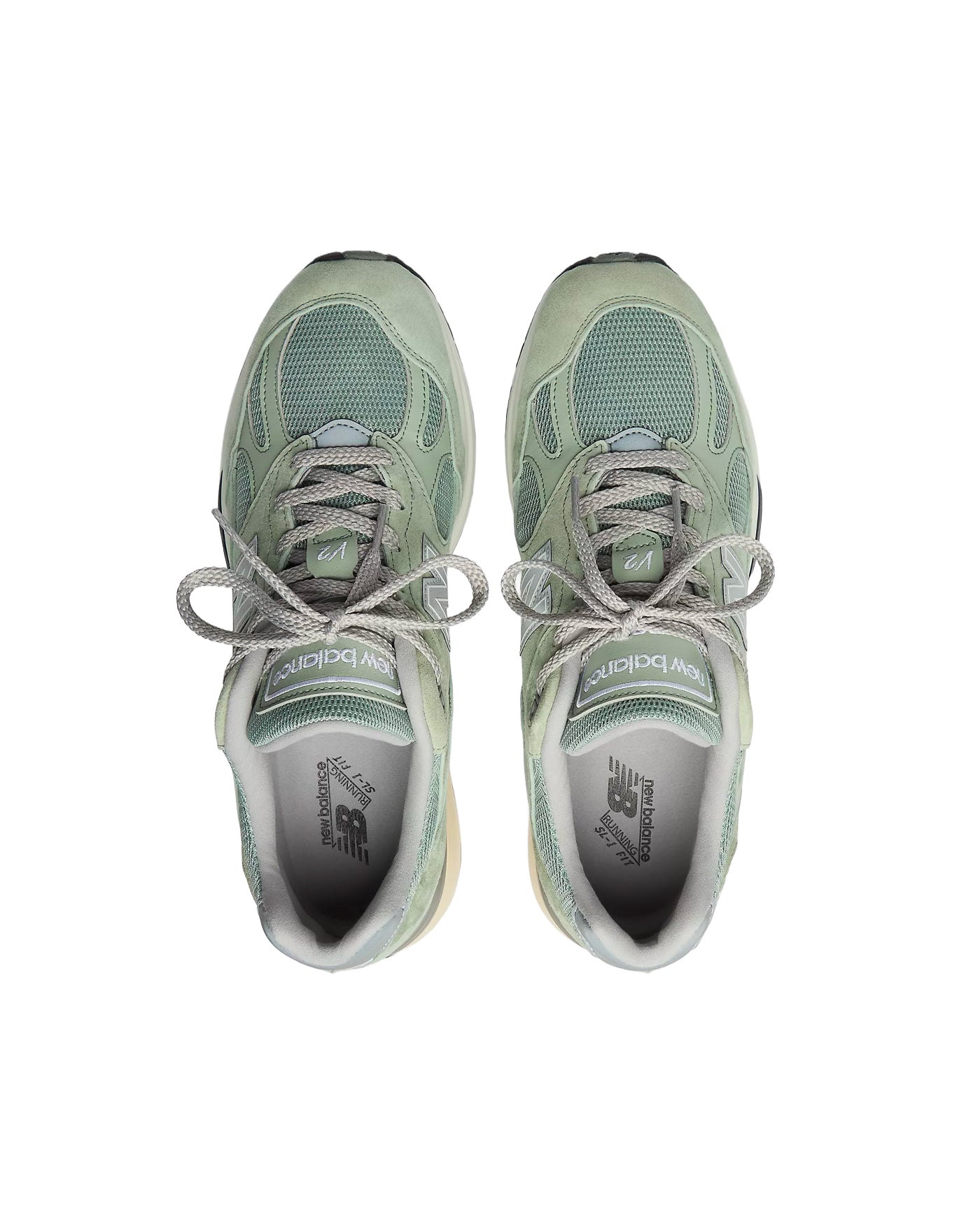 Sneakers New Balance 991v2 Made in UK vert sauge et argent vue dessus