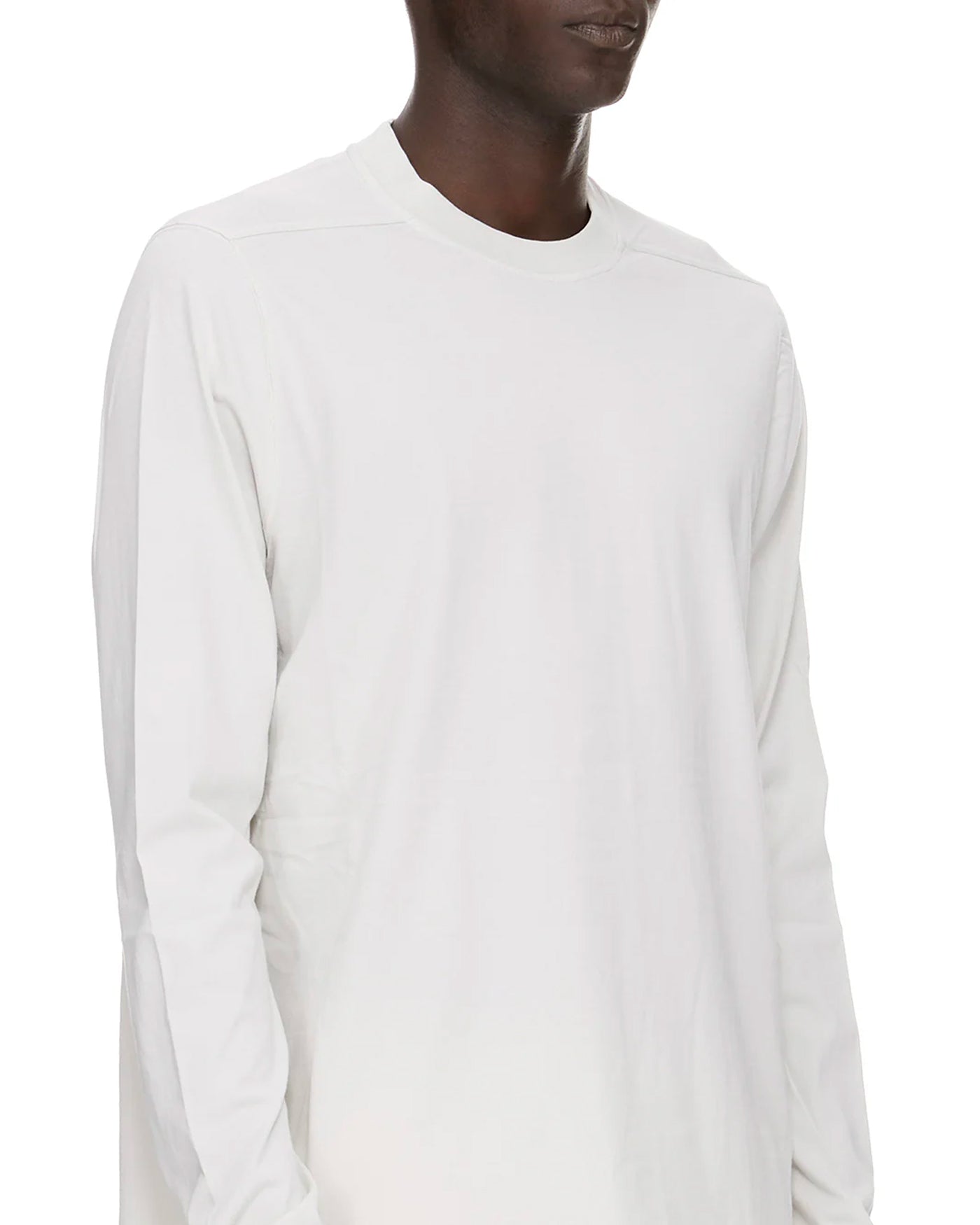 Sweat crewneck Rick Owens DRKSHDW blanc cassé vue profil droit détail torse