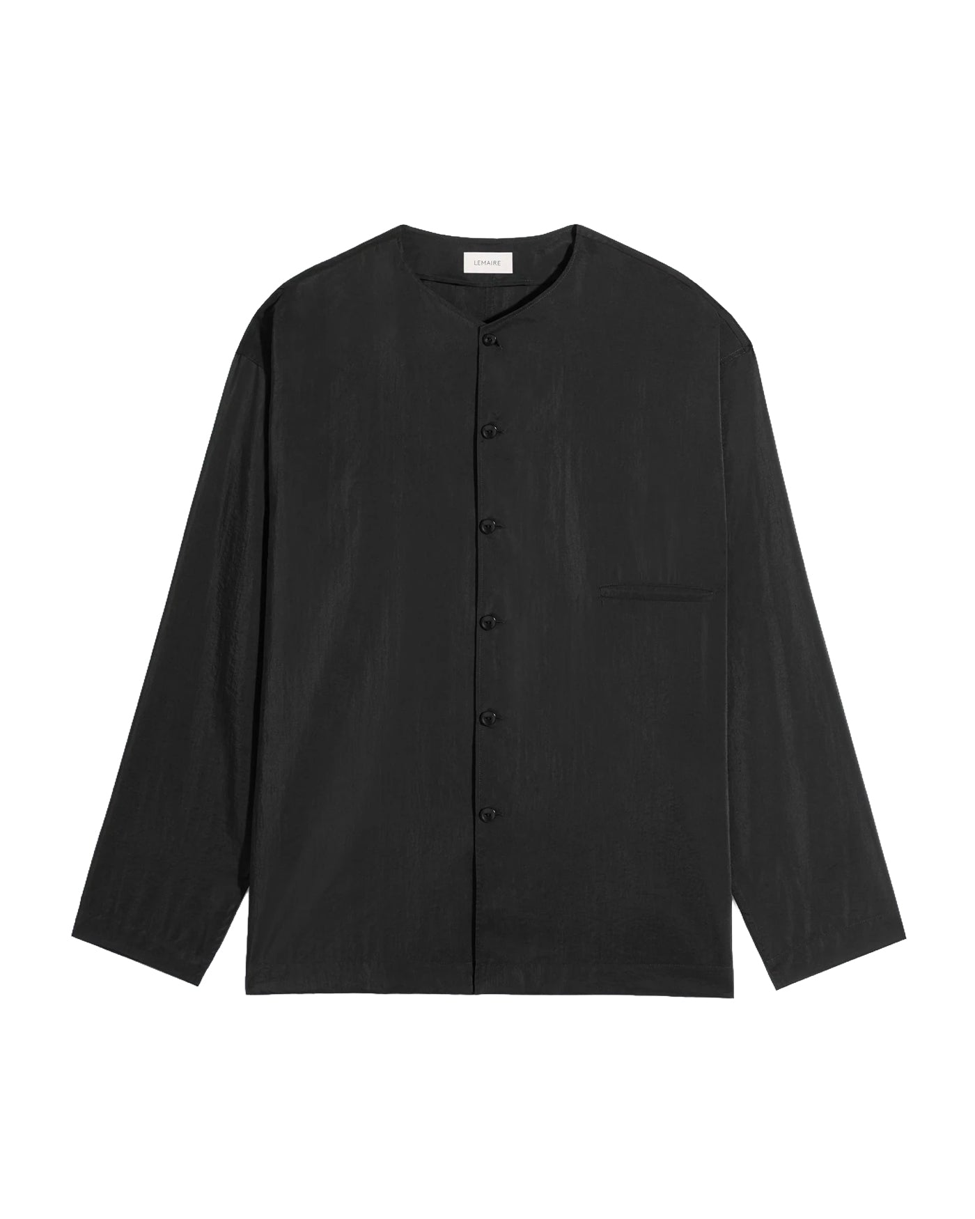 Chemise col rond Lemaire soie séchée noire manches longues face