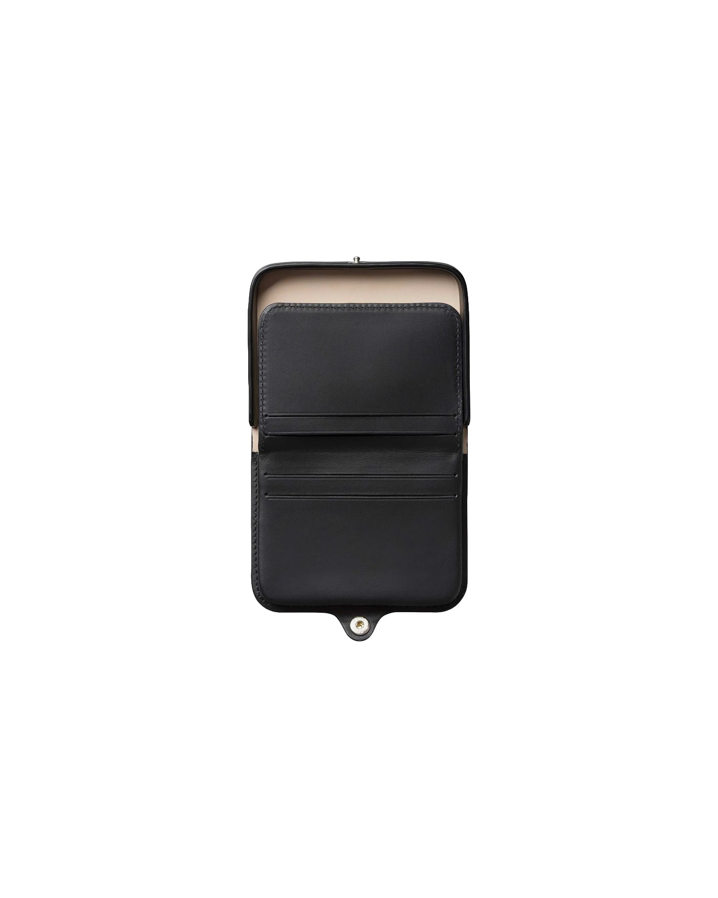 Porte-monnaie Josh A.P.C noir cuir lisse ouvert intérieur beige