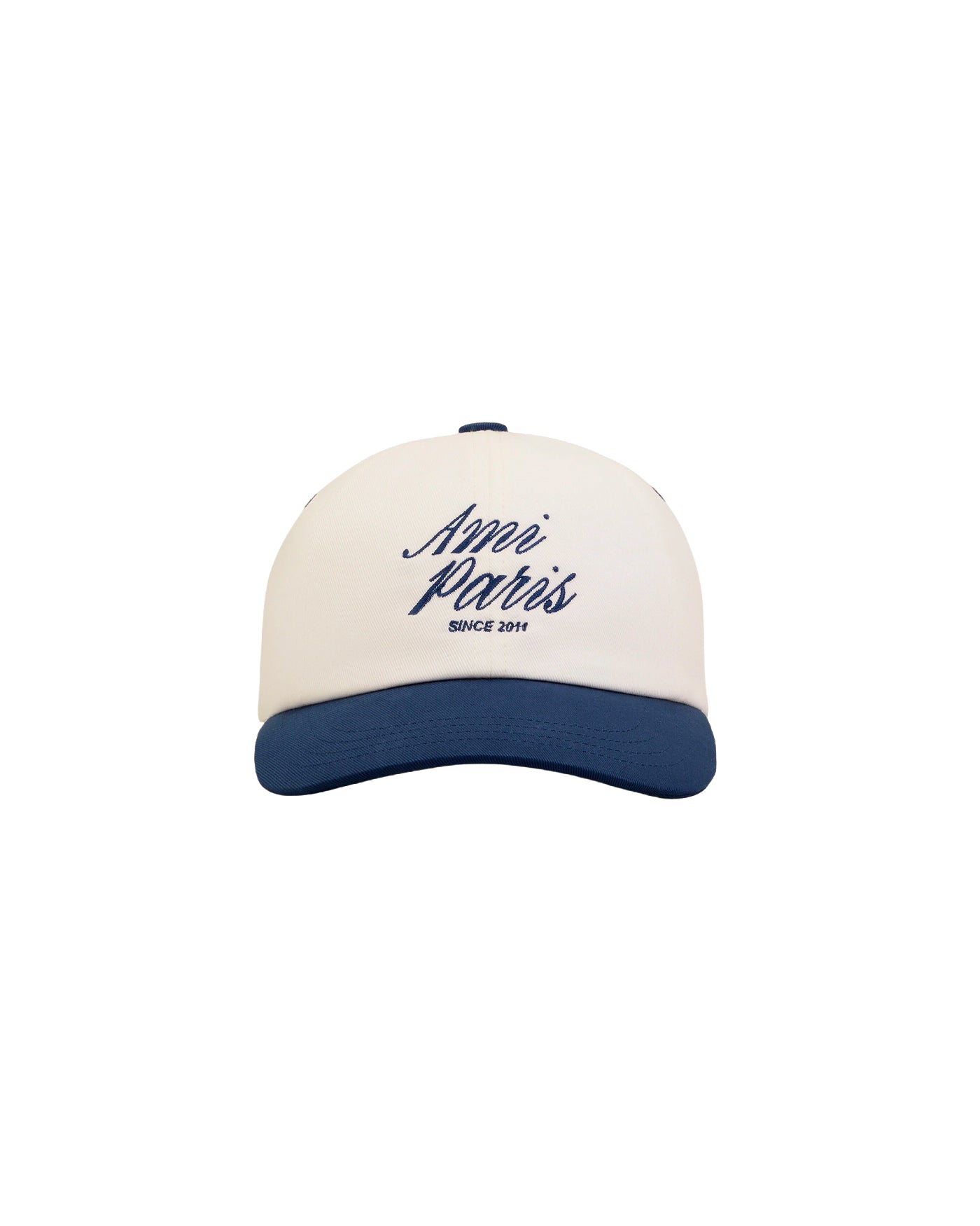Casquette Ami Paris bicolore blanc crème et bleu broderie face