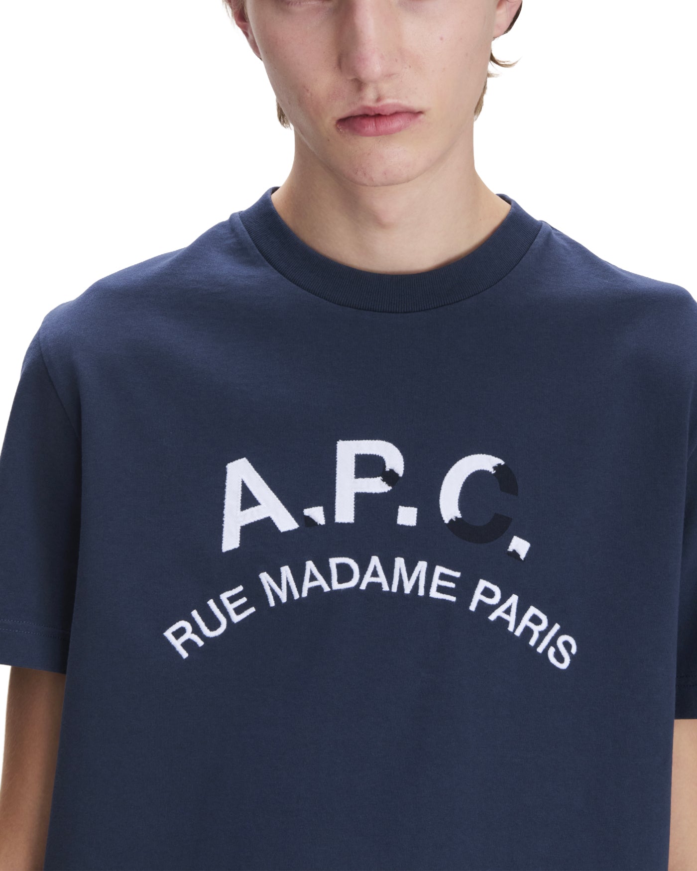 T-shirt A.P.C. Vintage marine imprimé Rue Madame Paris zoom face