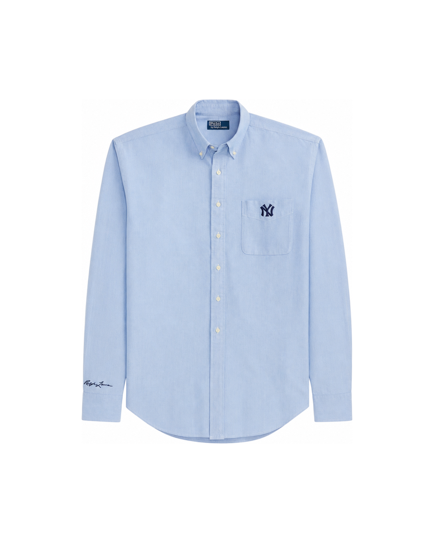 Chemise Oxford Ralph Lauren x Yankees bleue logo NY brodé manches longues face