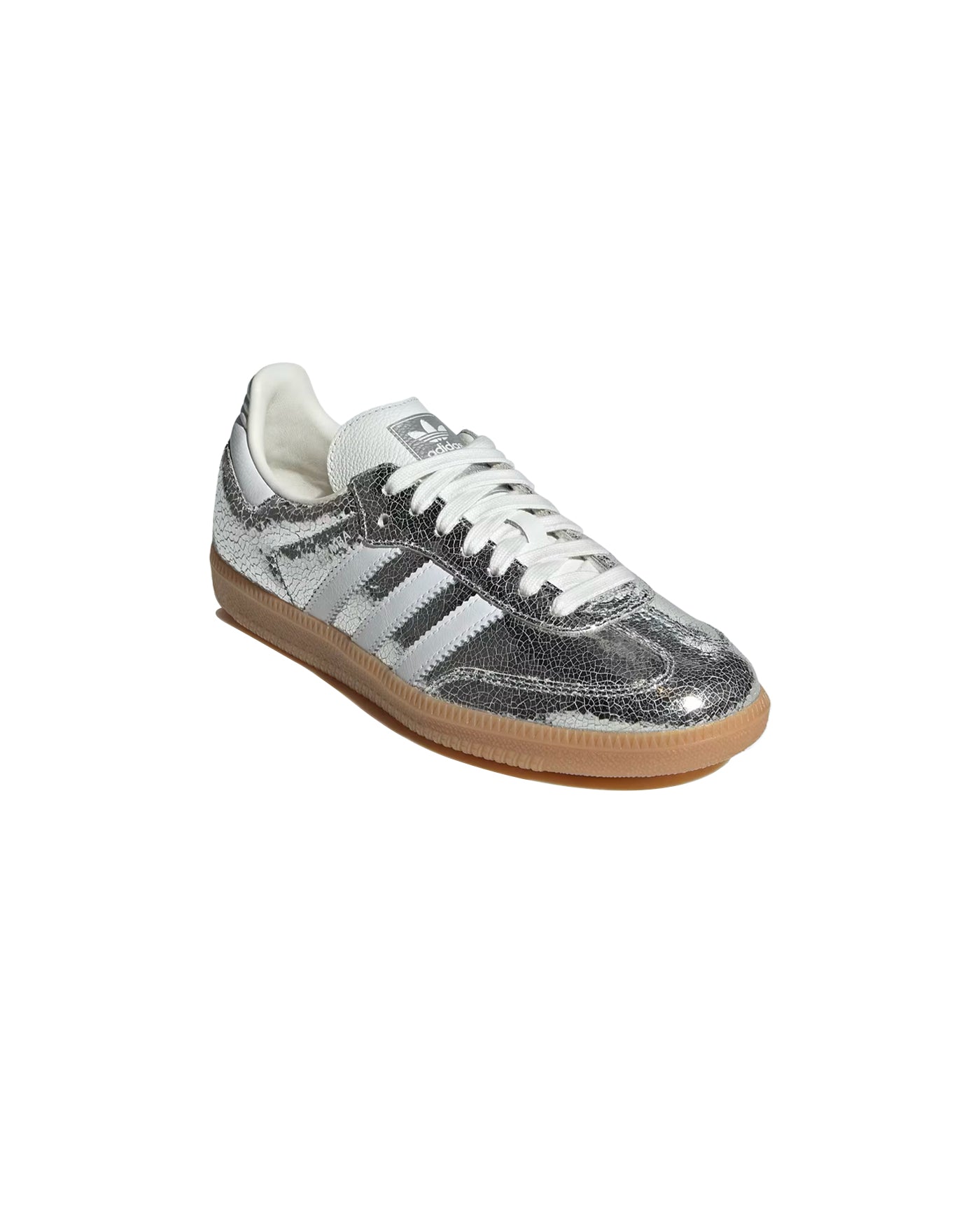 Sneakers Adidas Samba OG argentées bandes blanches semelle gum face