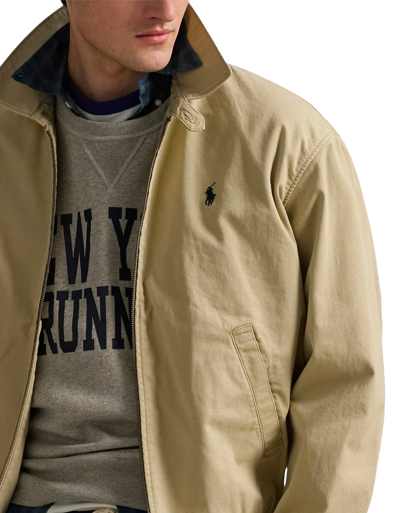 Veste windbreaker Polo Ralph Lauren khaki détail logo pony poche poitrine face