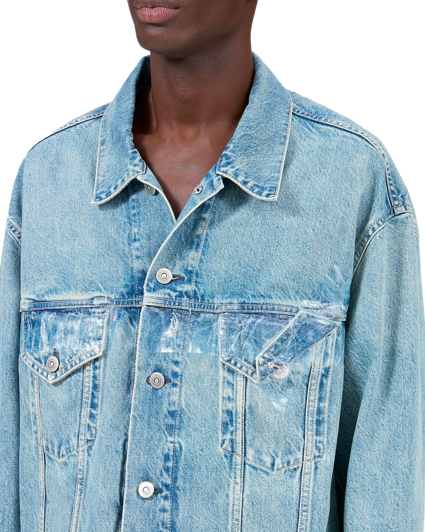 Veste en denim Maison Margiela bleu clair délavé zoom col face
