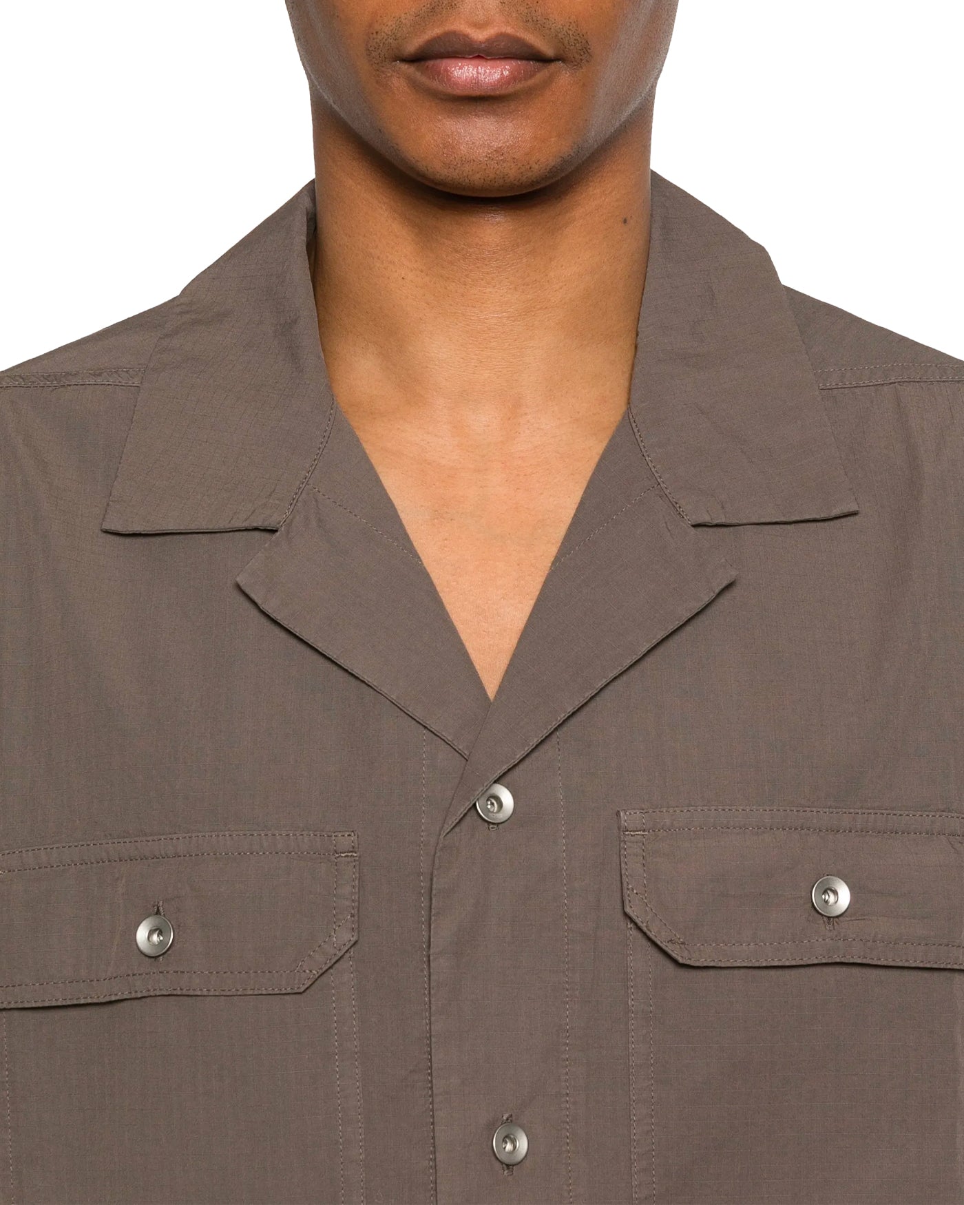 Chemise Rick Owens DRKSHDW taupe col camp ouvert zoom poches face