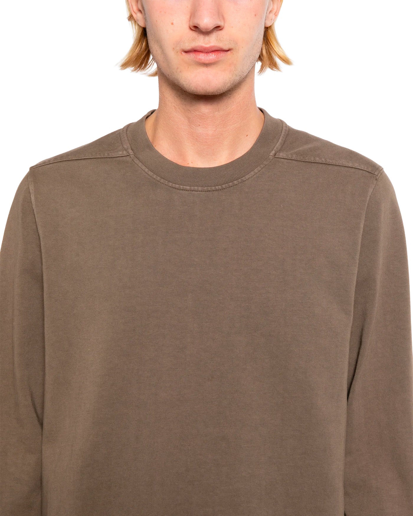 Sweat crewneck Rick Owens DRKSHDW taupe vue face détail col et épaules