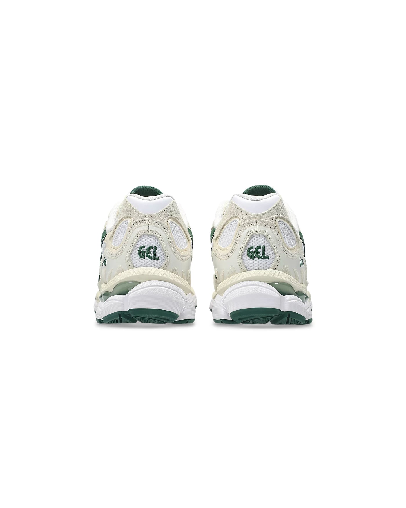 Sneakers ASICS GEL-NYC 750 coloris ivoire et vert forêt vues de dos