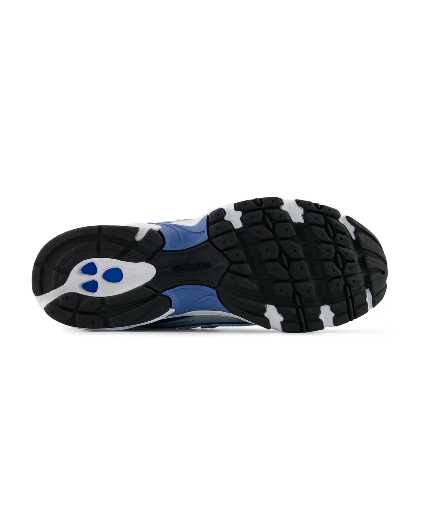 Sneakers New Balance 740 semelle noire blanche et bleue vue dessous