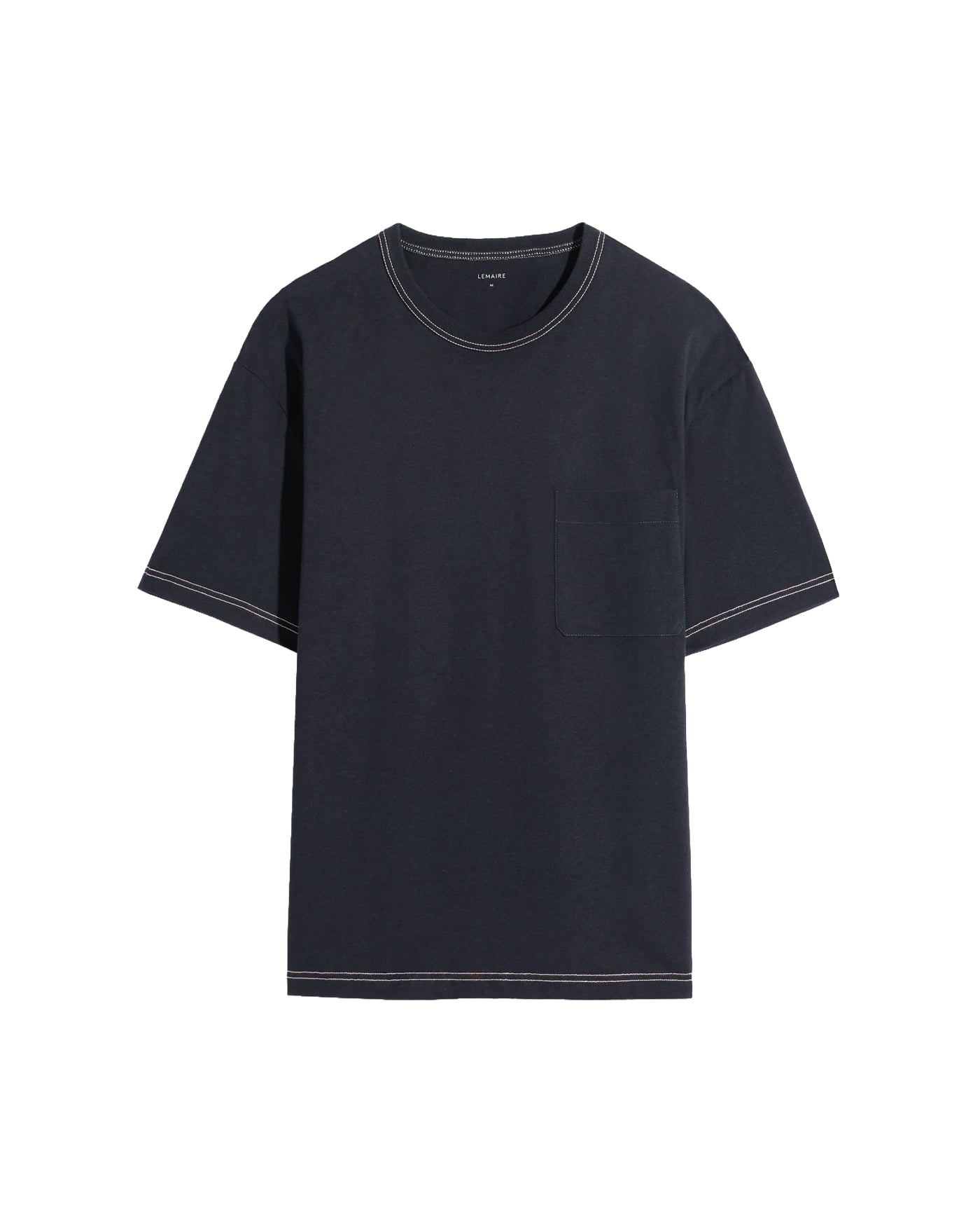 T-shirt boxy Lemaire bleu marine avec poche et coutures contrastantes, face