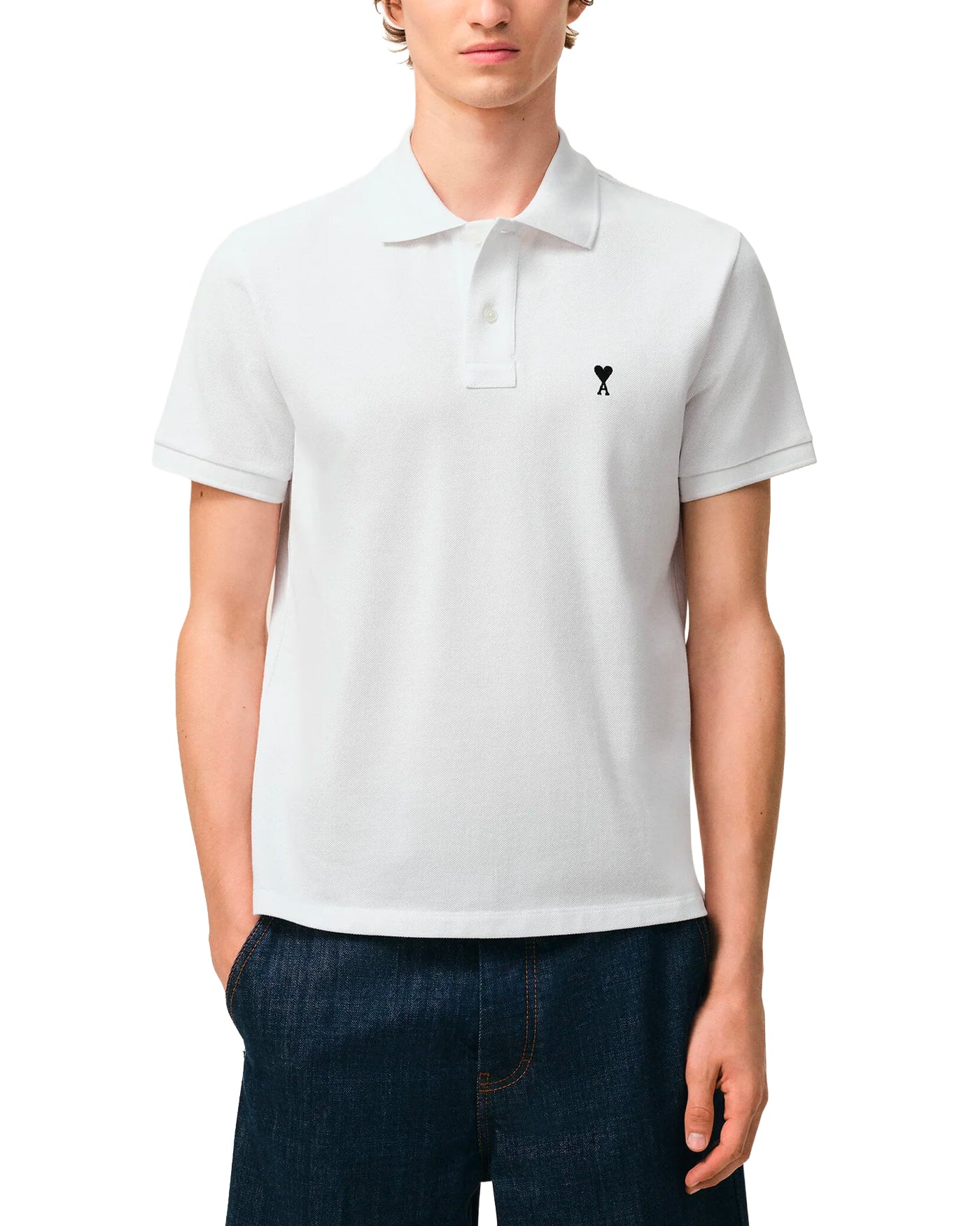 Polo Ami Paris blanc en piqué logo Ami de Cœur brodé poitrine face