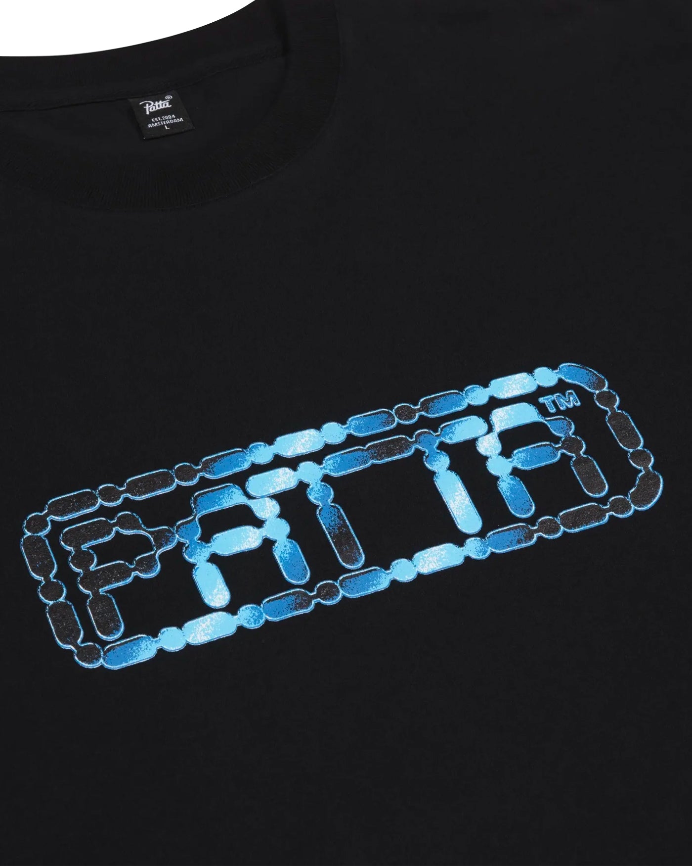 T-shirt Patta noir détail logo Bike Chain bleu irisé brodé poitrine, face