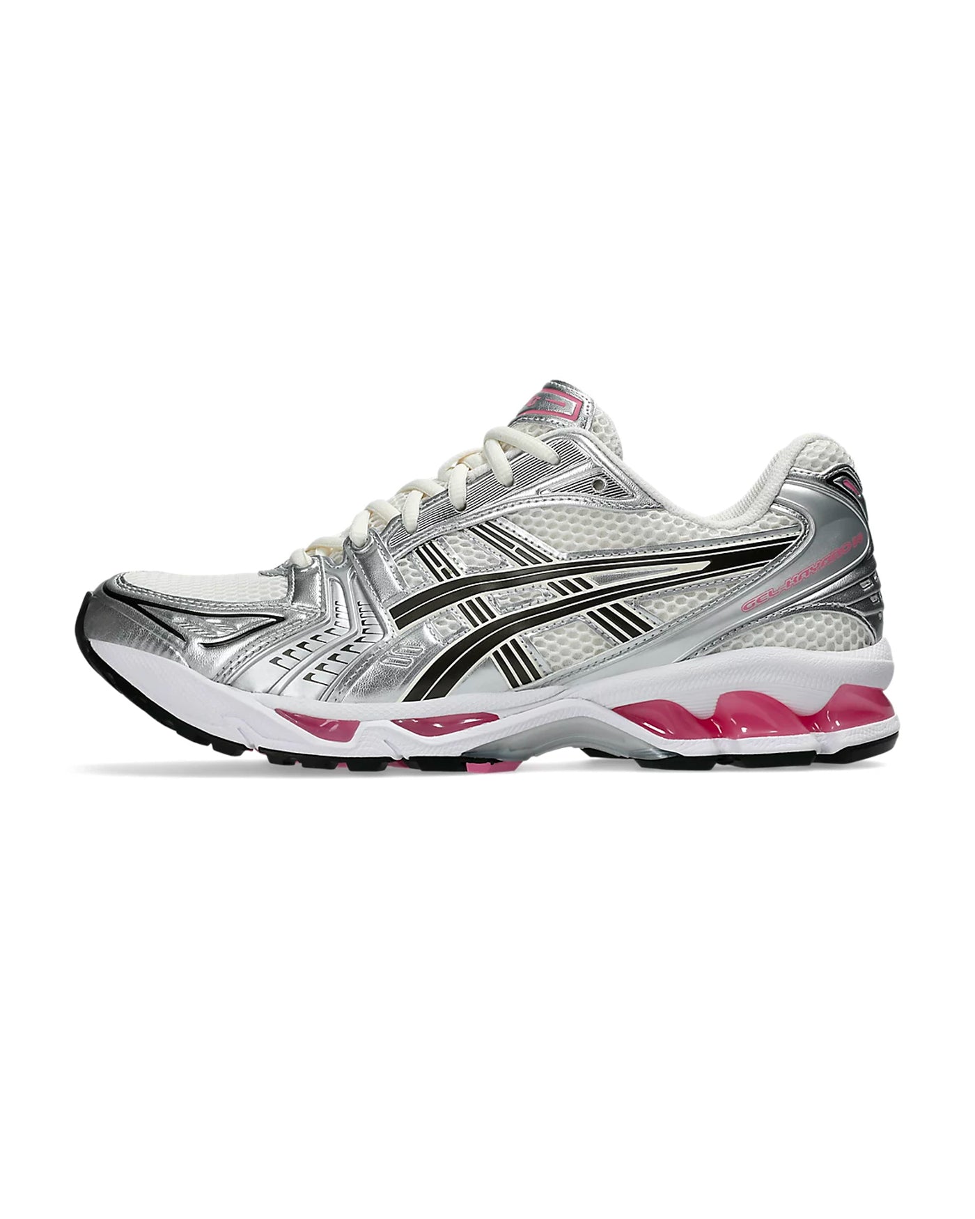 Sneakers Asics Gel Kayano 14 crème argenté et rose vue profil gauche
