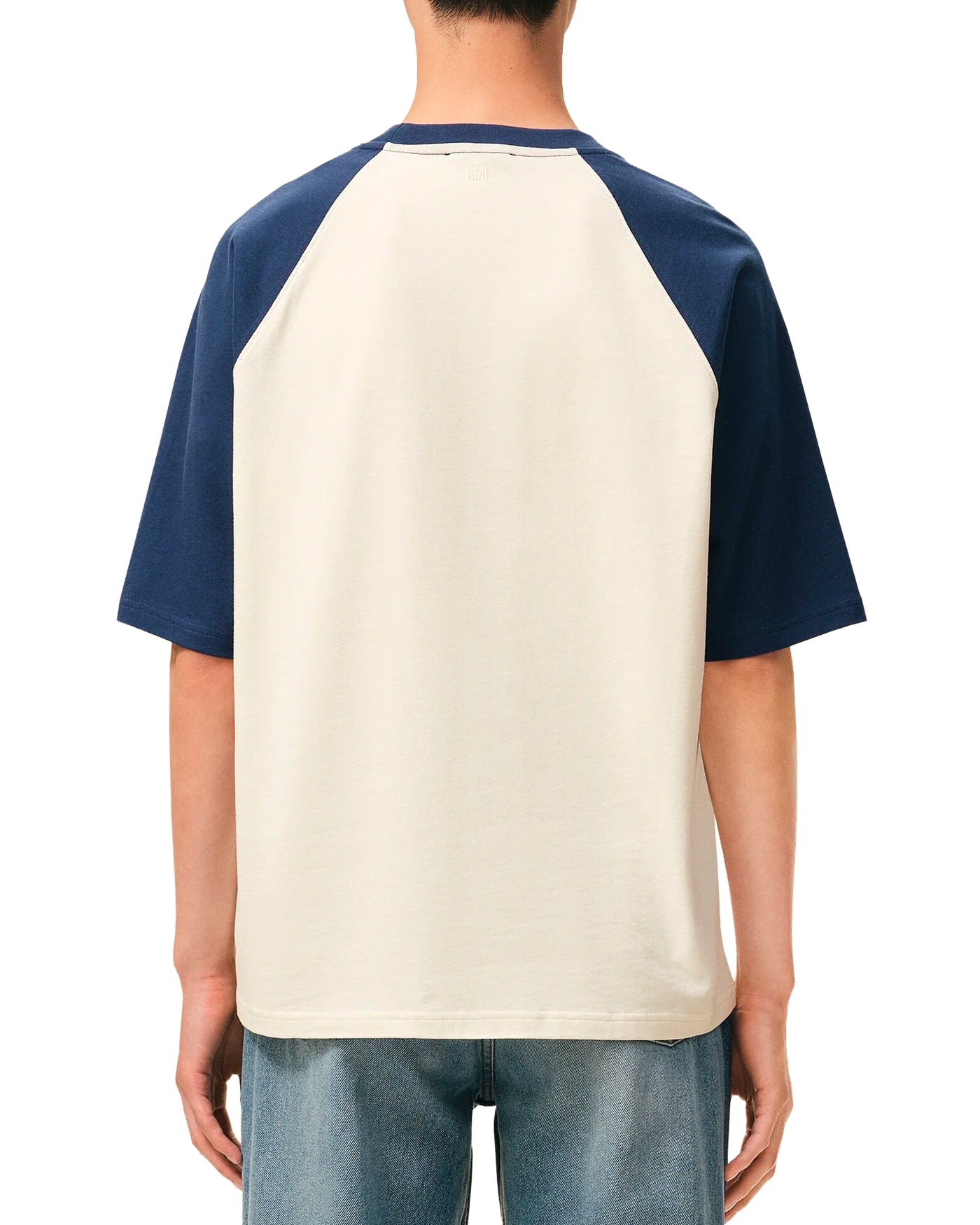 T-shirt boxy Ami Paris bicolore crème et bleu encre raglan dos