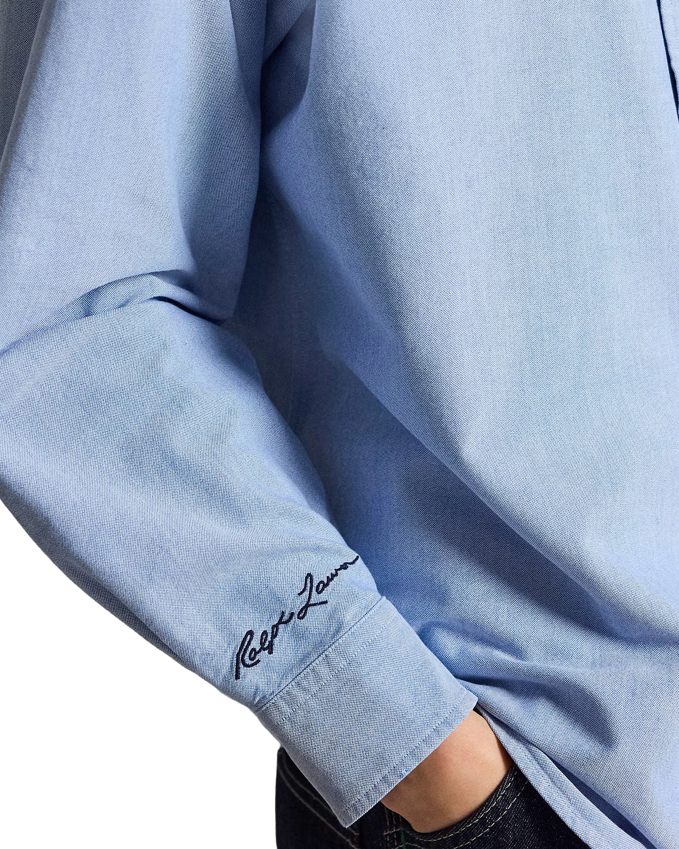Chemise Ralph Lauren x Yankees bleue détail poignet broderie face