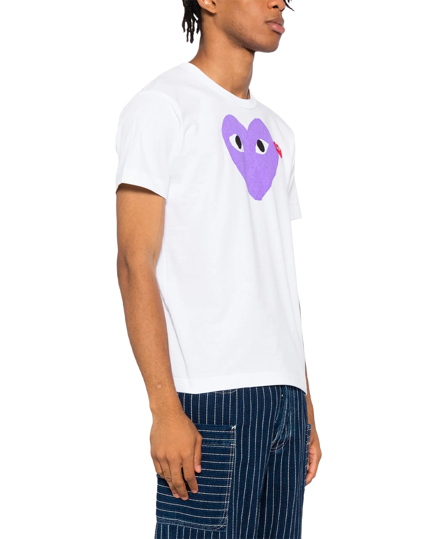 T-shirt Comme des Garçons Play blanc coeur violet imprimé profil droit