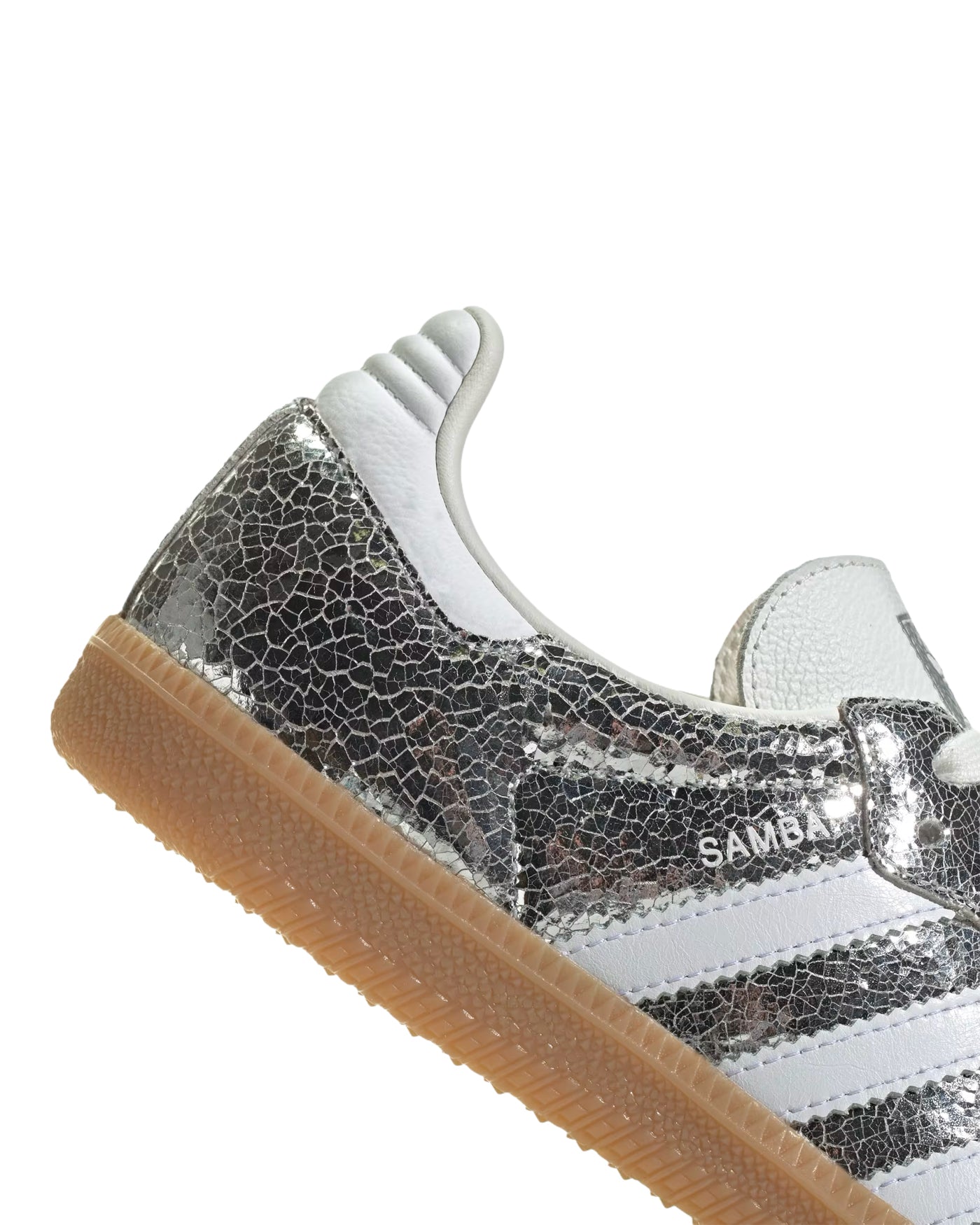 Sneakers Adidas Samba OG silver metallic détail talon et badge Samba