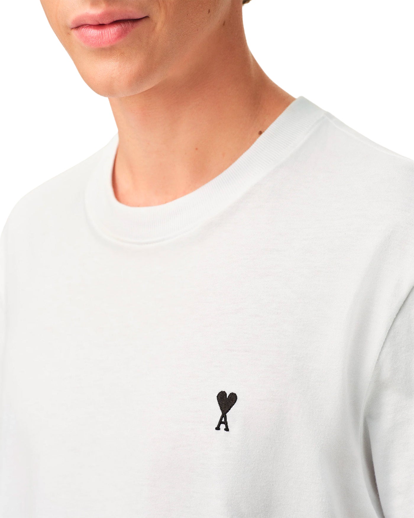 T-shirt Ami Paris Ami de Coeur blanc logo brodé noir zoom face
