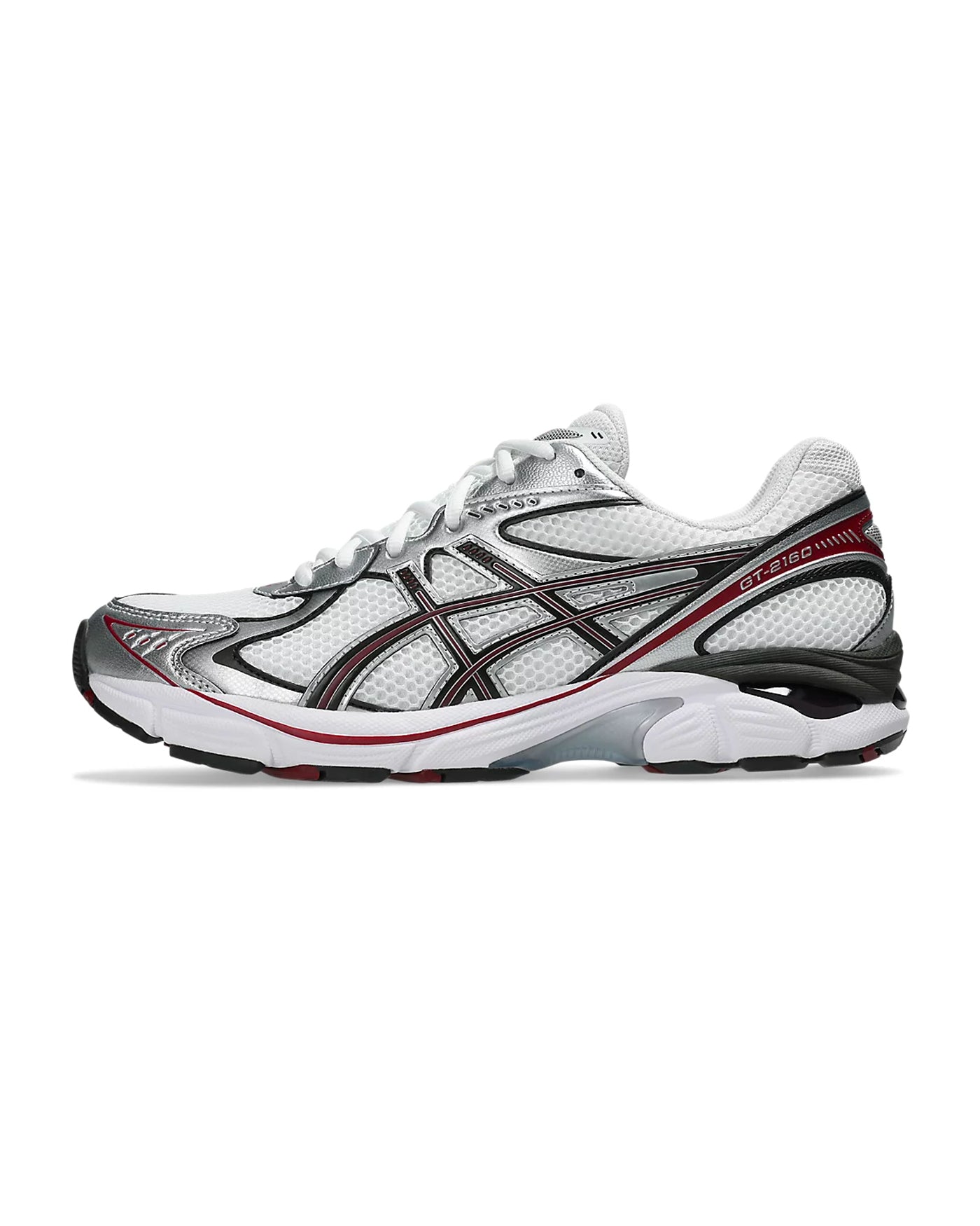 Sneakers ASICS GT 2160 coloris blanc rouge bordeaux et gris profil gauche
