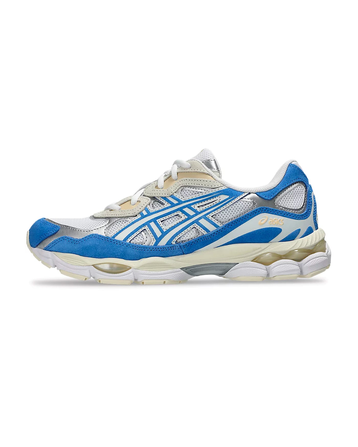 Sneakers Asics Gel-NYC White Blue Coast bleu vif et blanc profil gauche