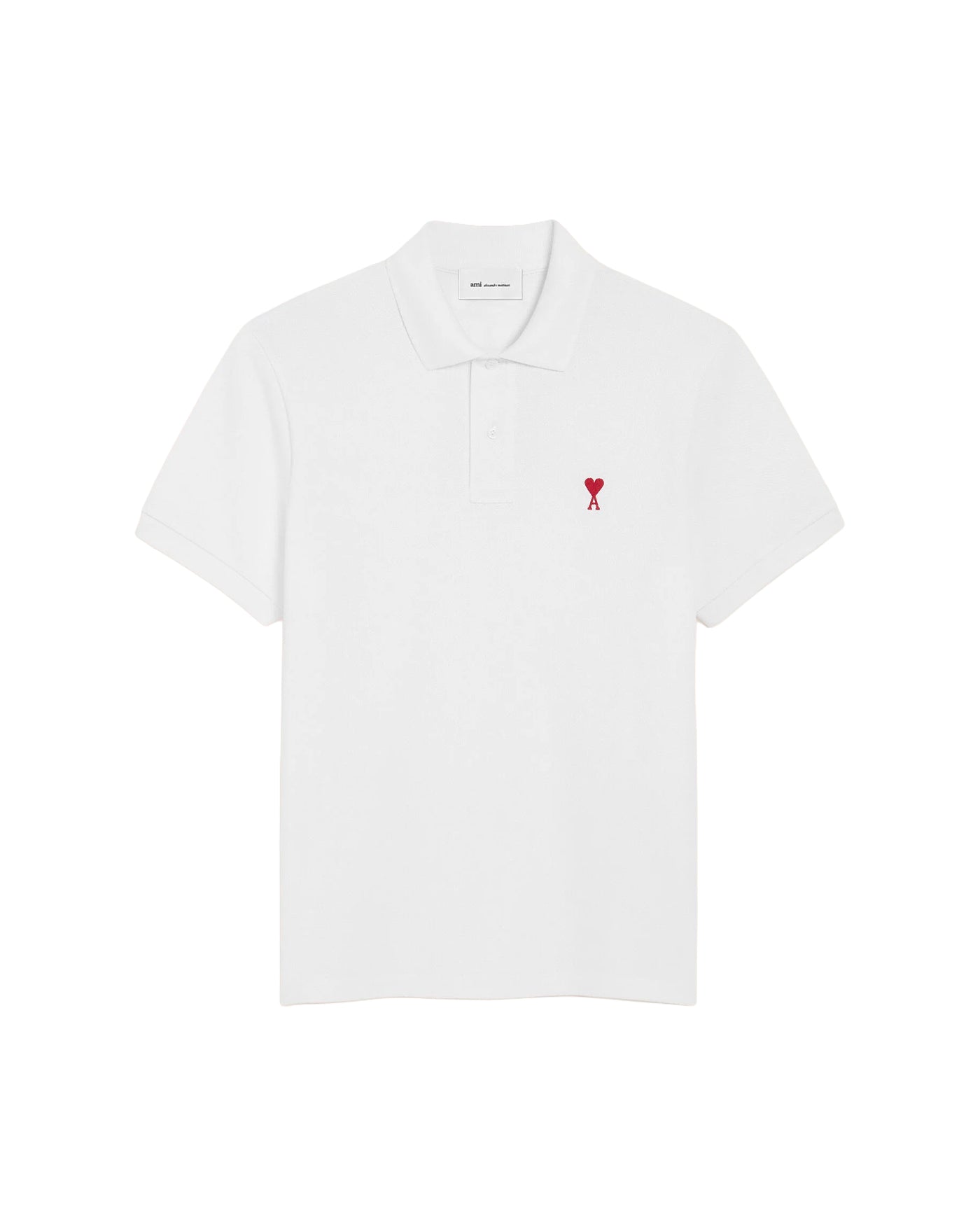 Polo Ami Paris Ami de Coeur blanc logo rouge vue de face packshot