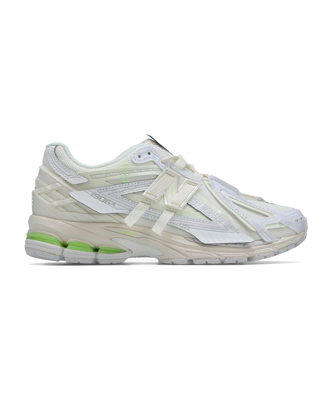 Sneakers New Balance 1906 blanc crème avec accents vert flash profil droit