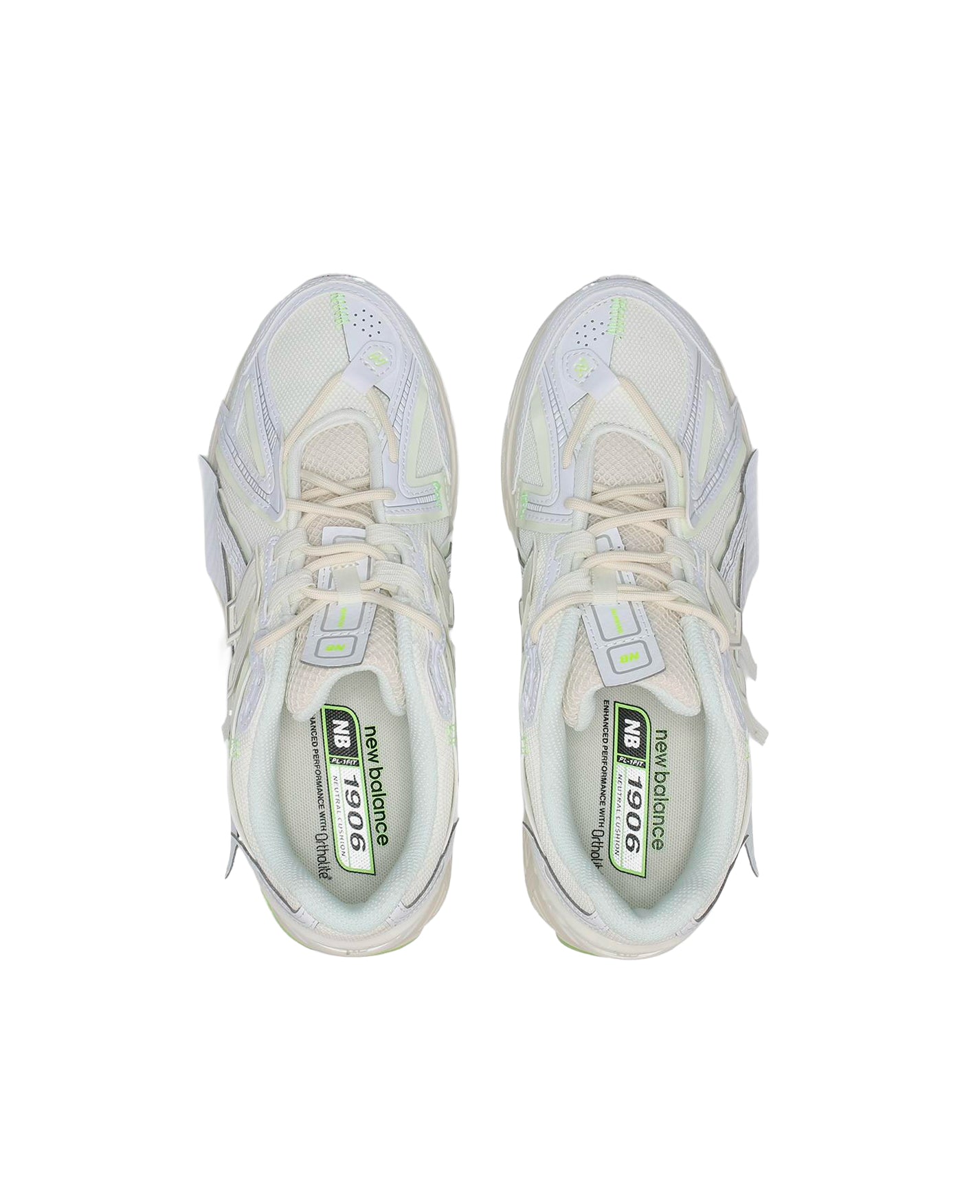 Sneakers New Balance 1906 blanc et accents vert flash vue du dessus