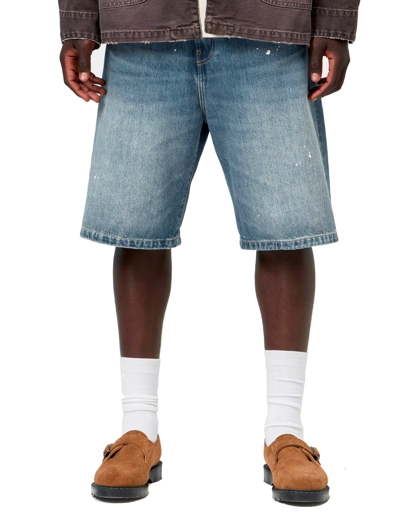 Short denim homme Carhartt WIP Landon bleu destroy wash porté face