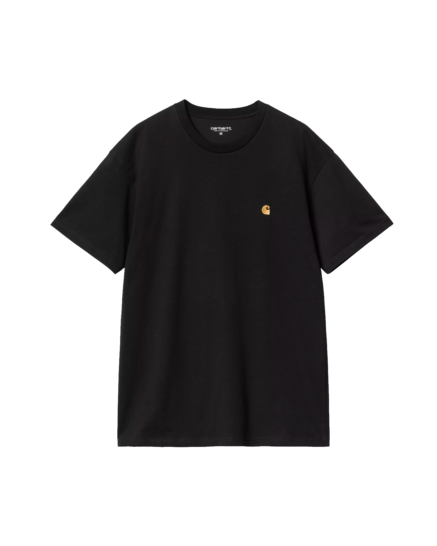 T-shirt Carhartt WIP Chase noir avec logo C doré brodé poitrine face