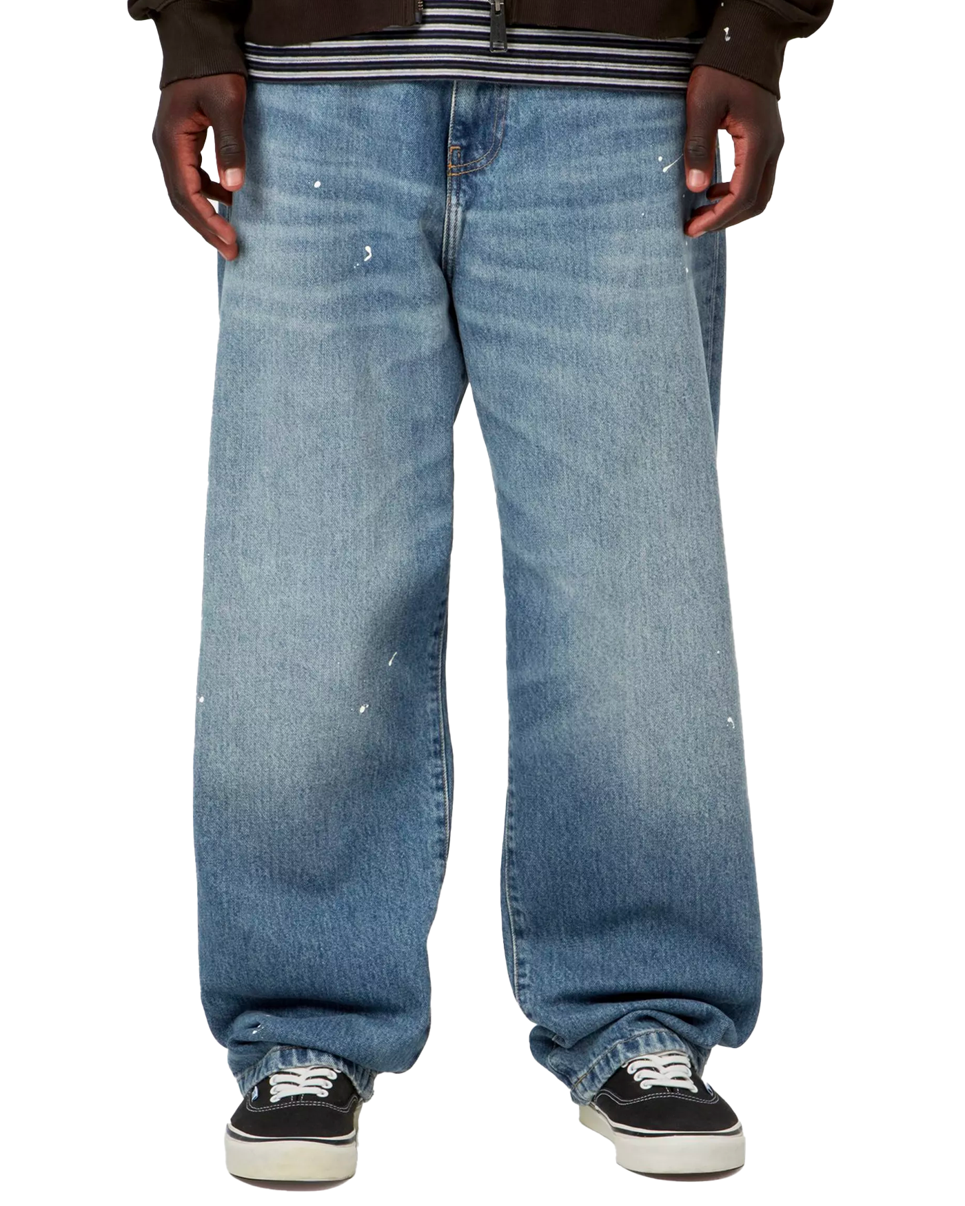 Jeans Carhartt WIP Landon bleu destroy wash délavé porté face