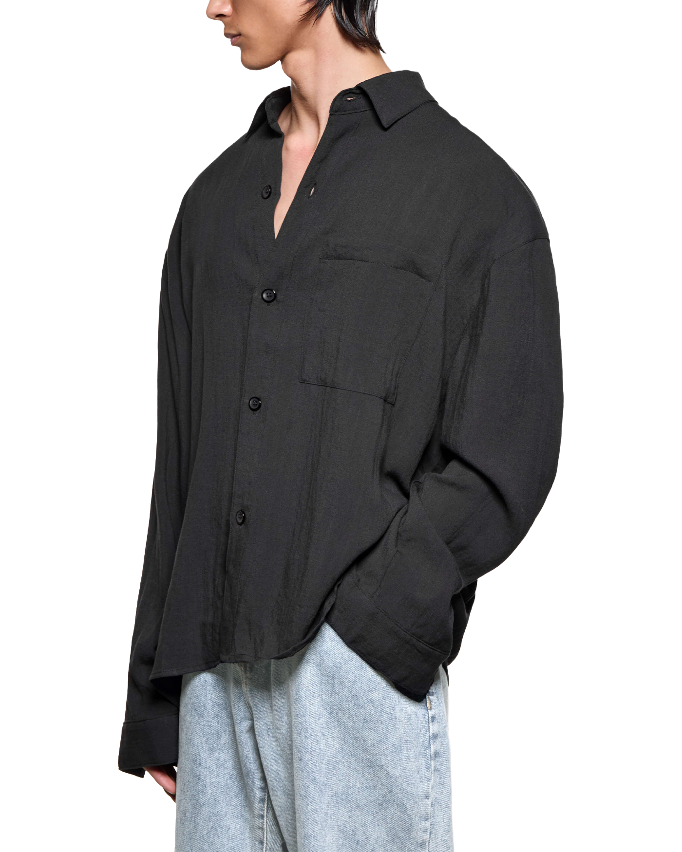 DRAPE SLUB BOX DRESS SHIRT BLACK