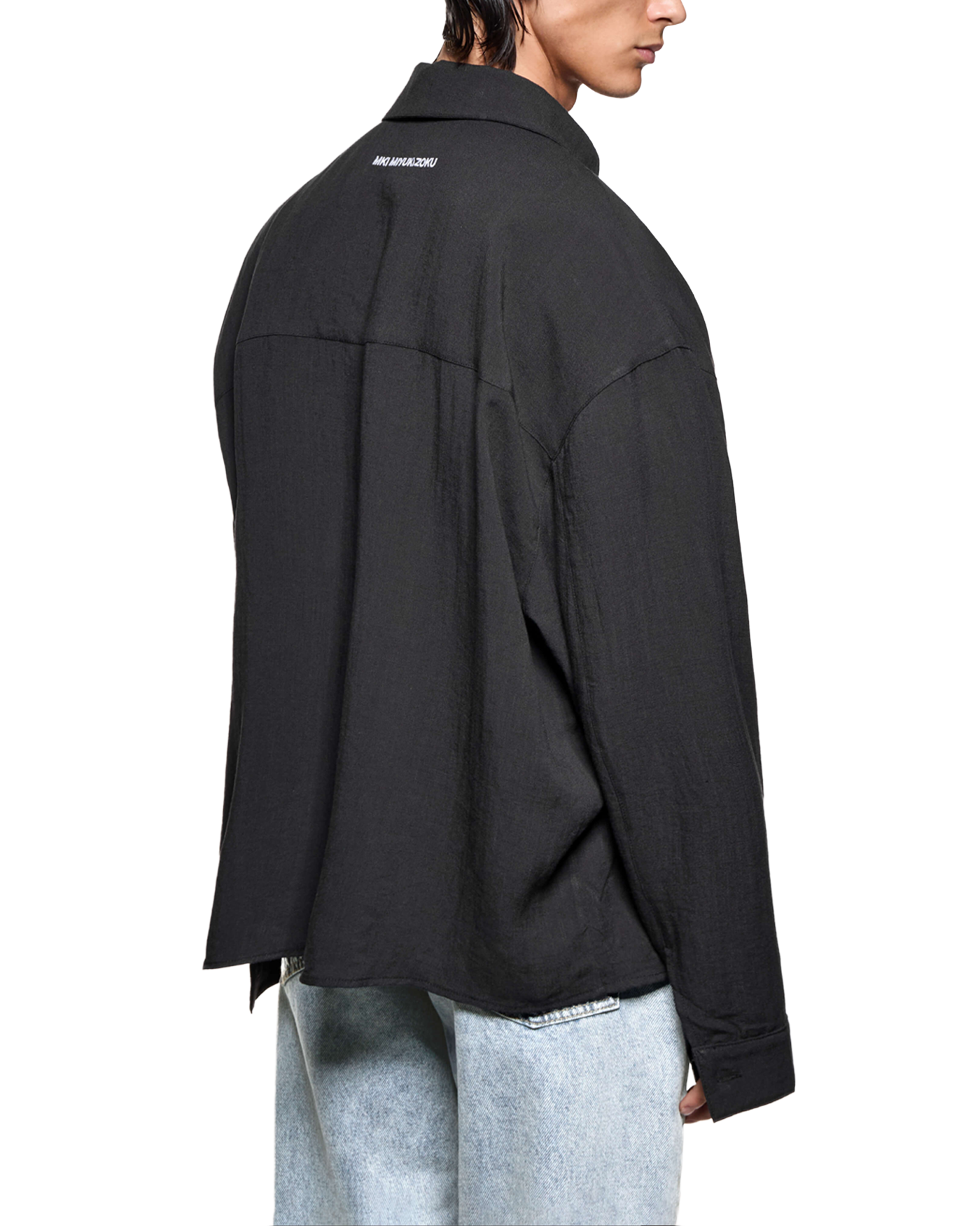 DRAPE SLUB BOX DRESS SHIRT BLACK