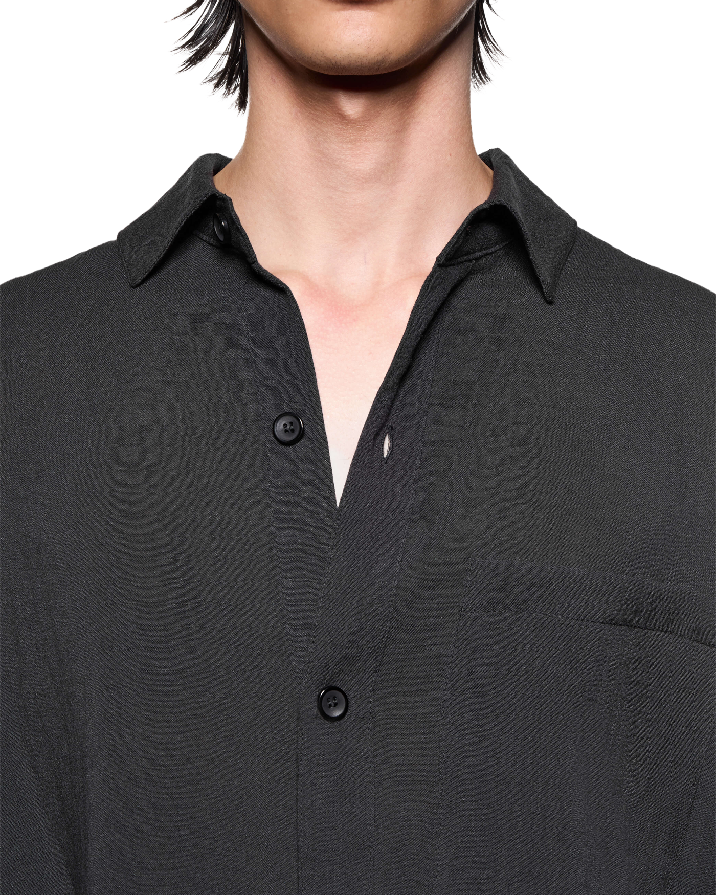 DRAPE SLUB BOX DRESS SHIRT BLACK