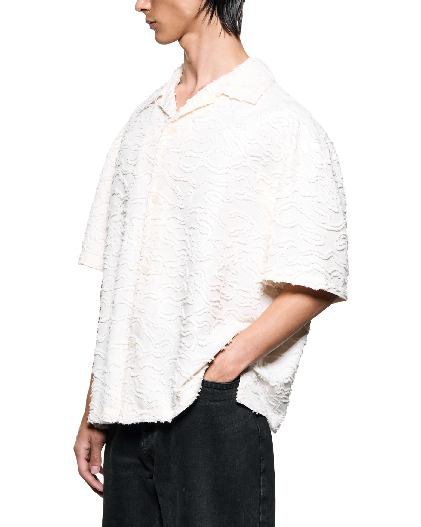 JACQUARD FRINGE VACATION SHIRT BONE
