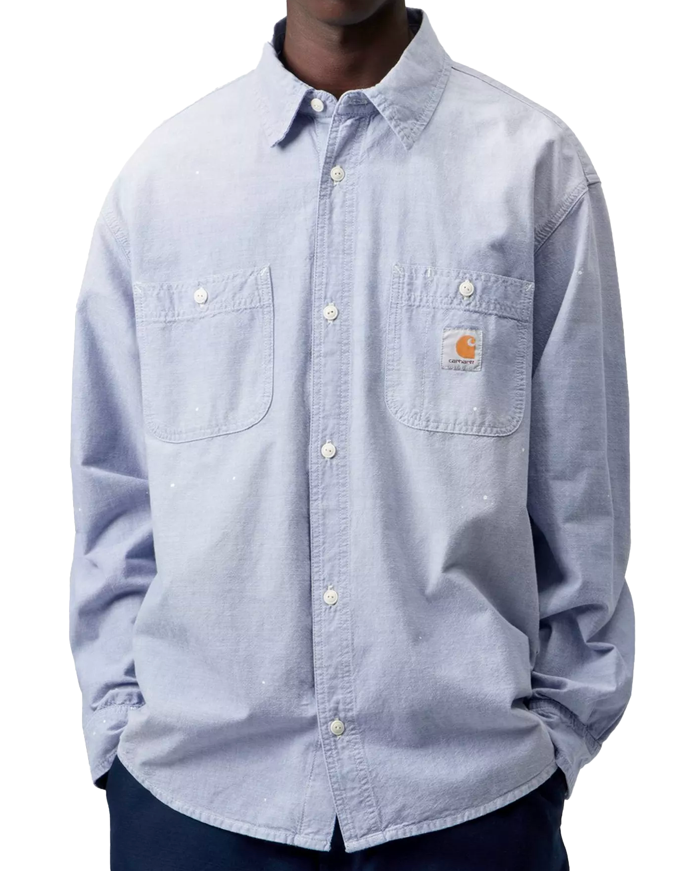 Chemise de travail Carhartt WIP bleue effet usé lavé vue face