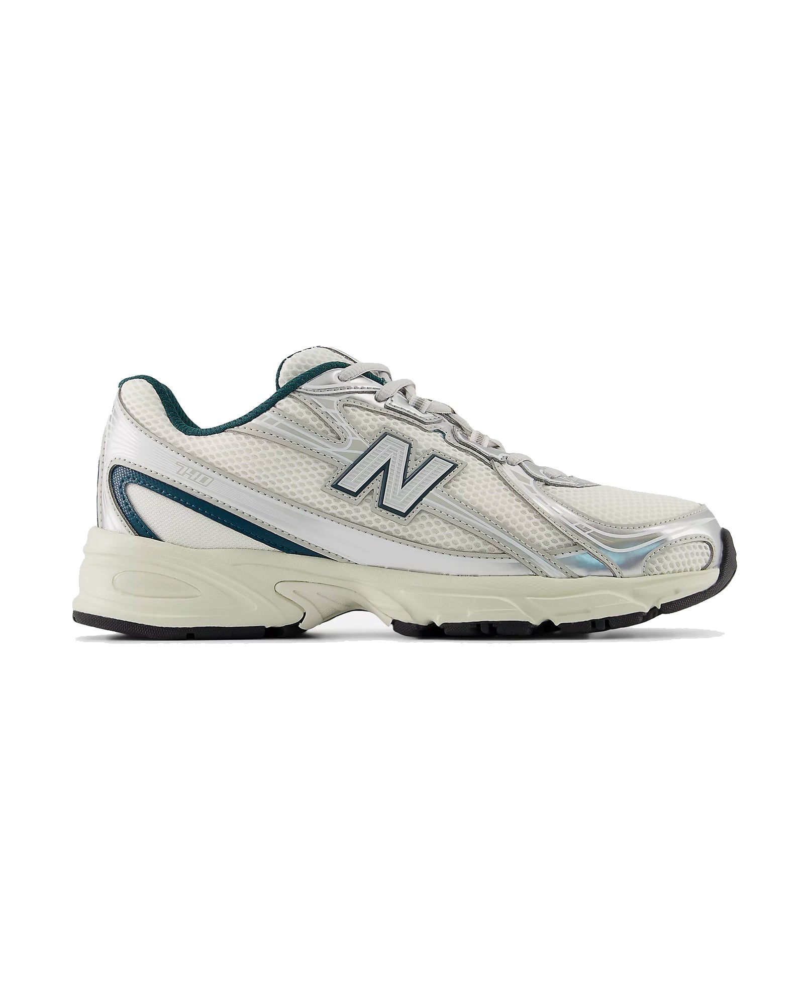 Sneakers New Balance 740 blanc argenté et vert pétrole profil droit