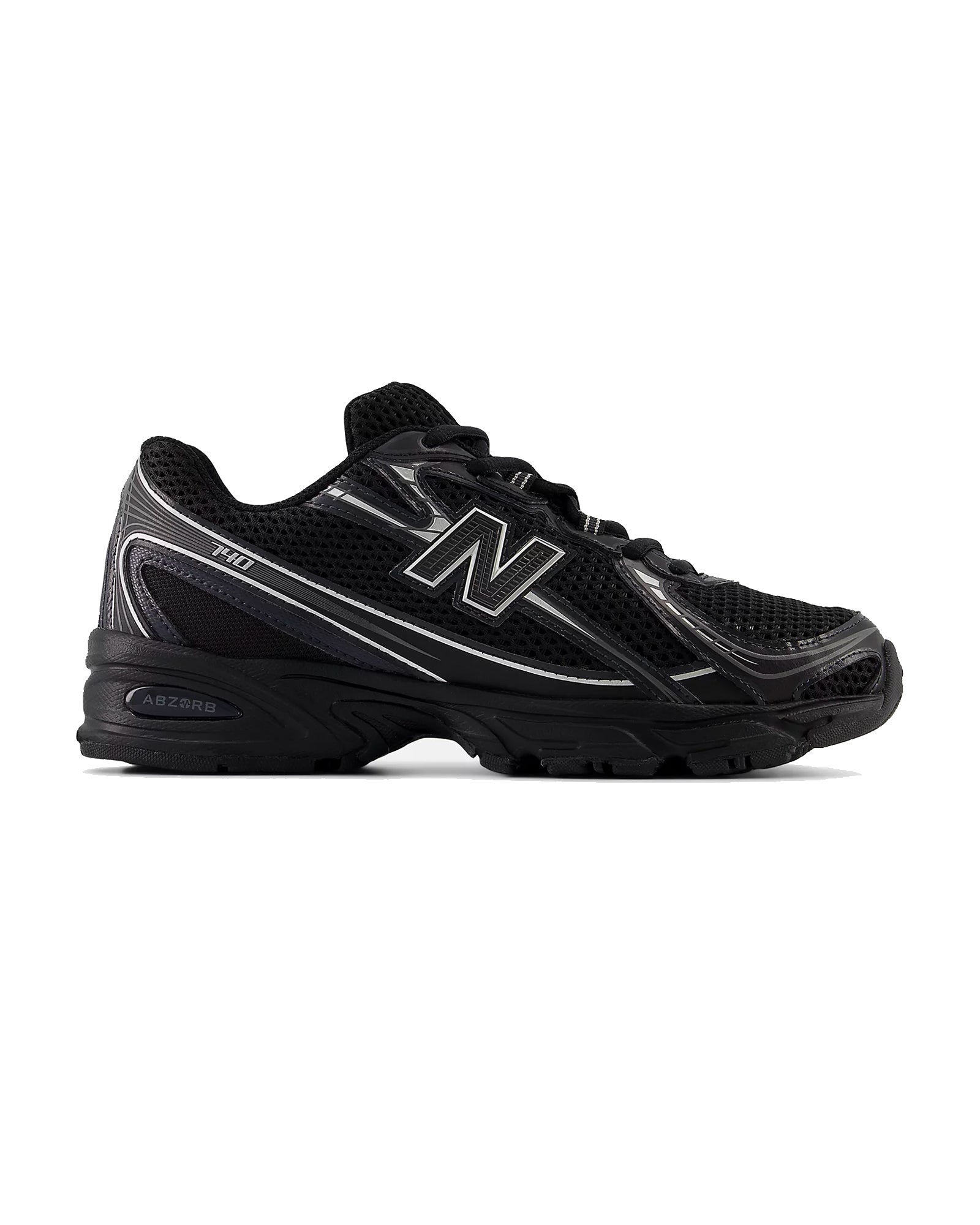 Sneakers New Balance U740V2 noir et argent métallisé profil gauche