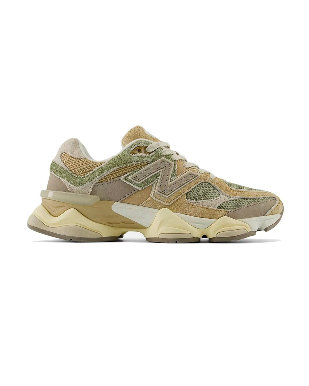 Sneakers New Balance 9060 vert olive beige sable profil gauche