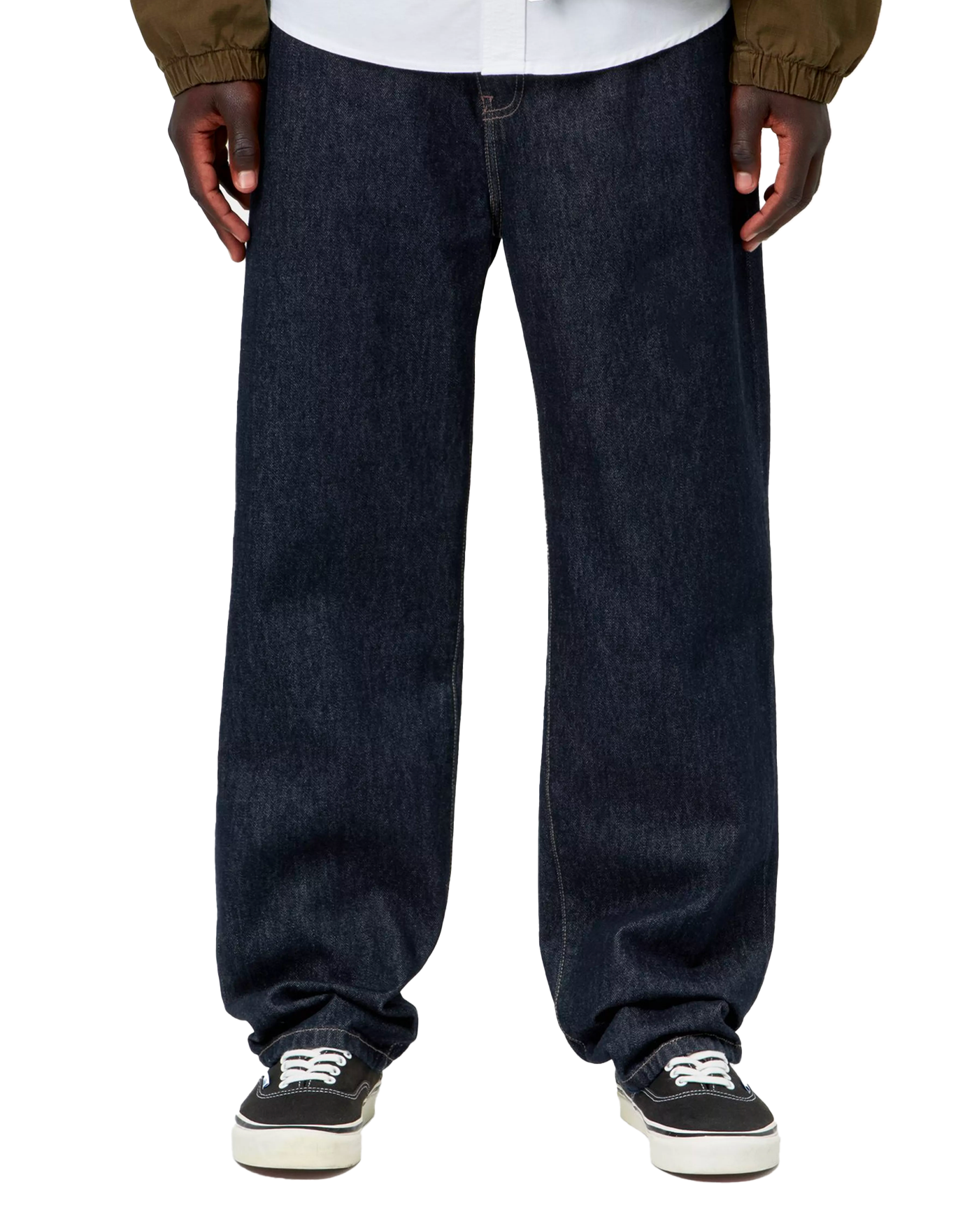 Jeans Carhartt WIP Aaron denim bleu rincé portés coupe ample face