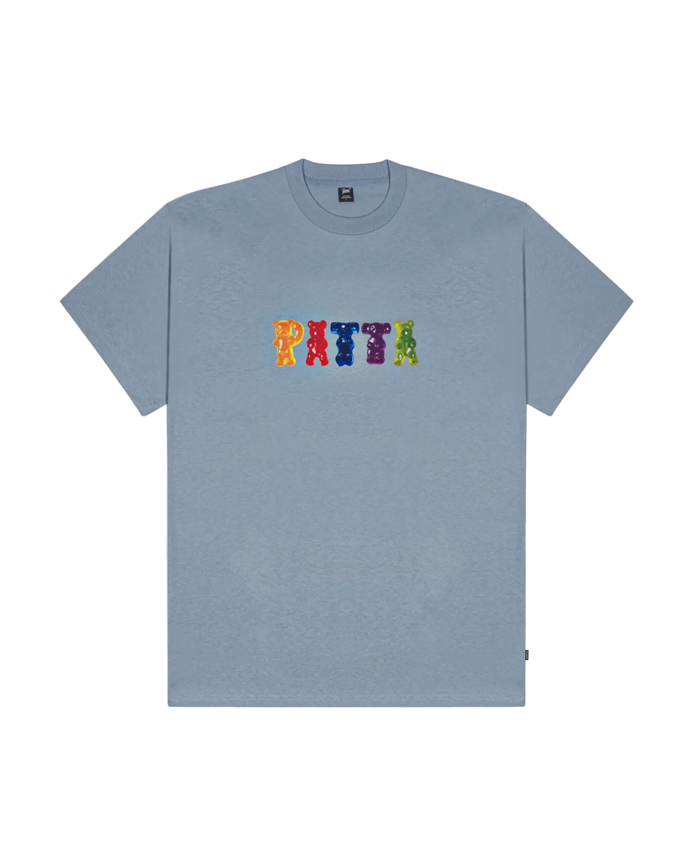 T-shirt Patta bleu ardoise logo Gummi lettres multicolores face