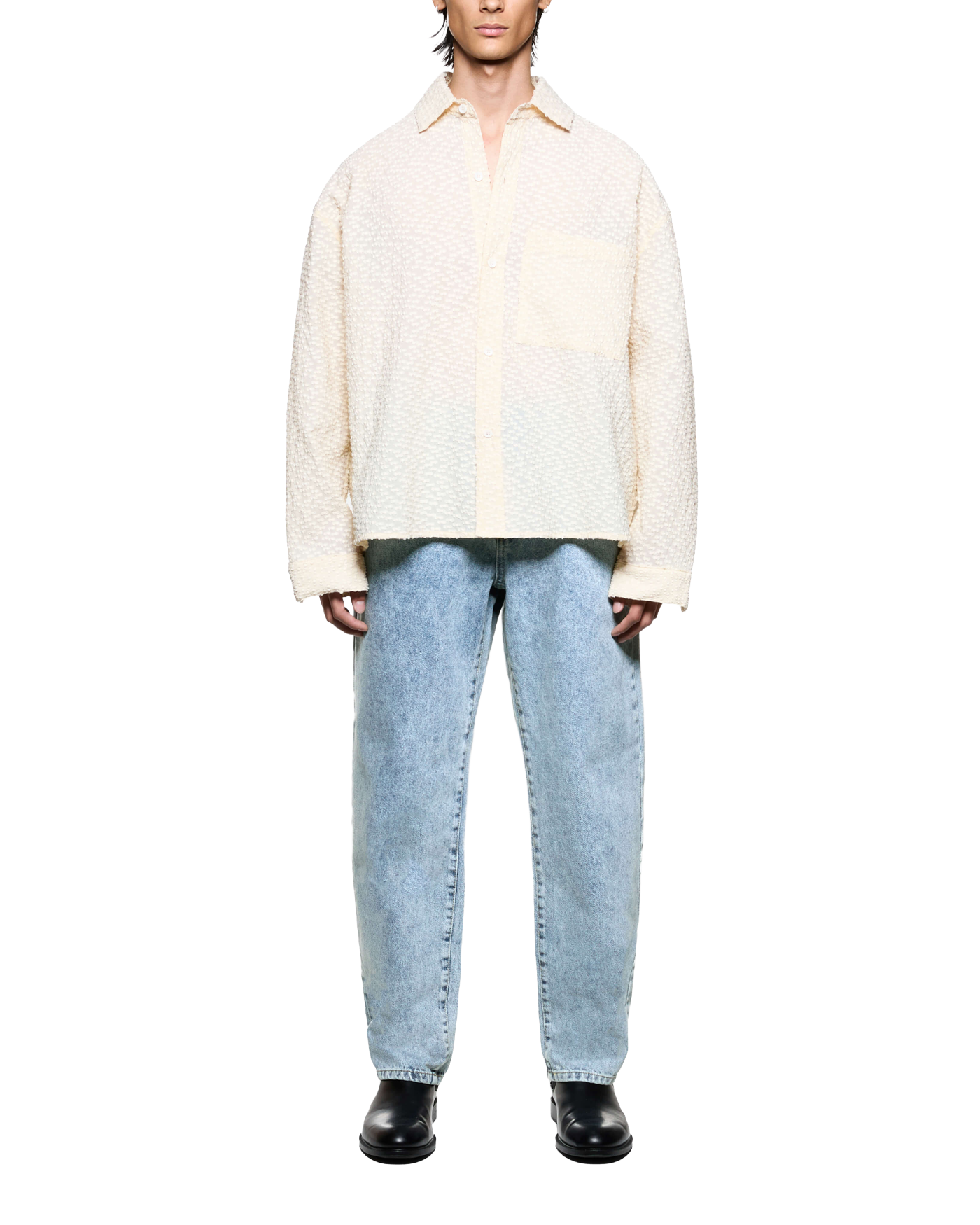 RIBBON JACQUARD BOX DRESS SHIRT ECRU